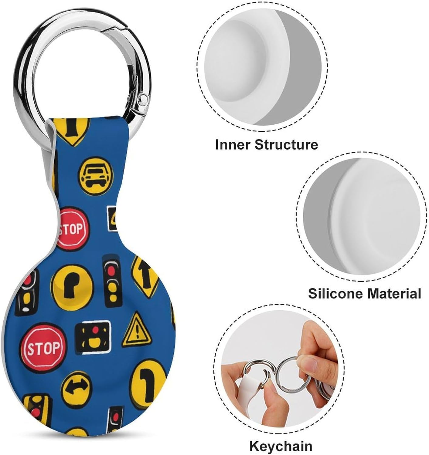 Cartoon Traffic Signs Case Compatible with AirTag Holder Cover with Keychain Ring for Bags Luggages