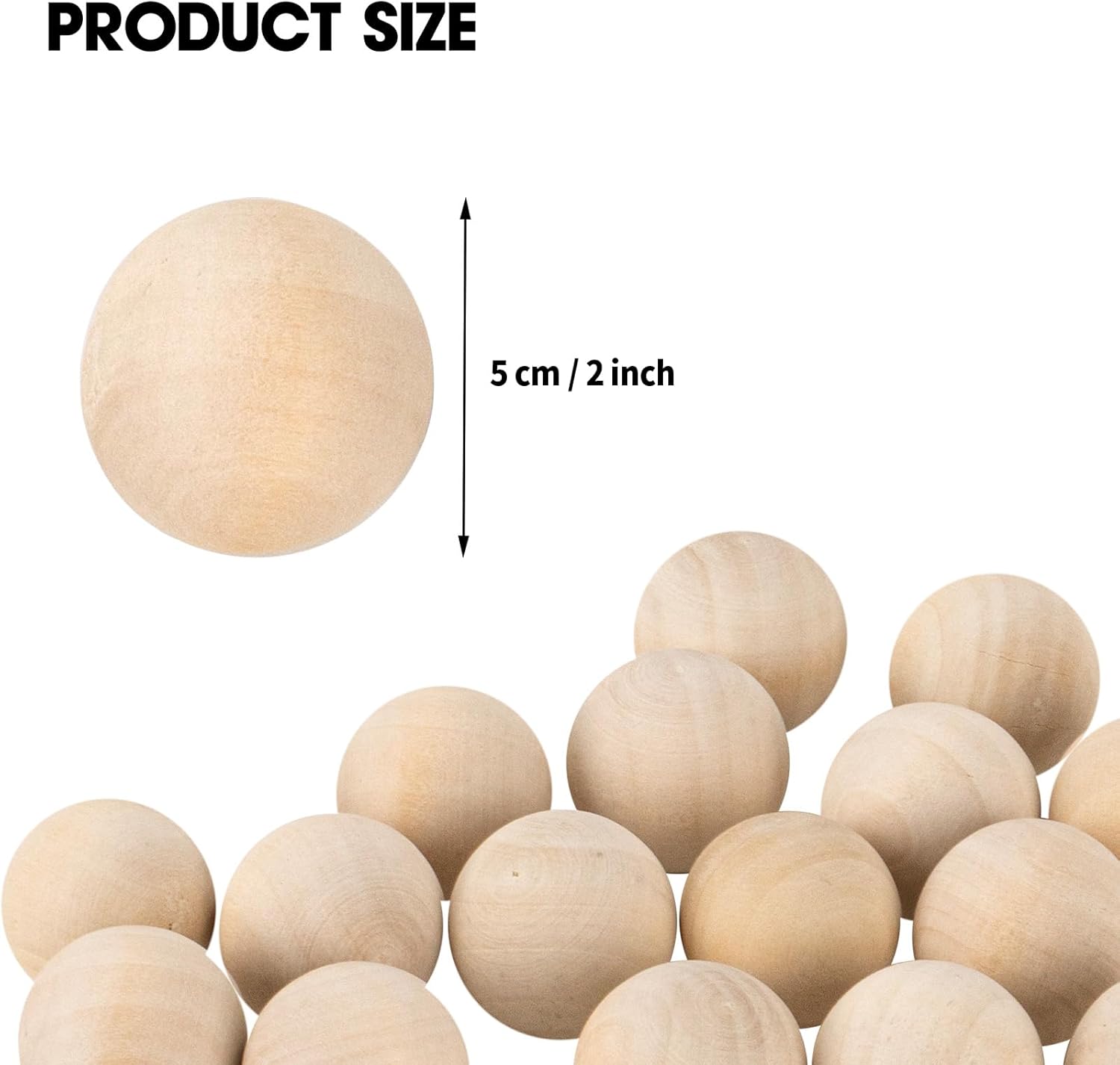 2 Inch Wooden Round Balls, Bag of 20 Unfinished Solid Round Wood Balls, Hardwood Birch, for Crafts and DIY Projects - Image 2