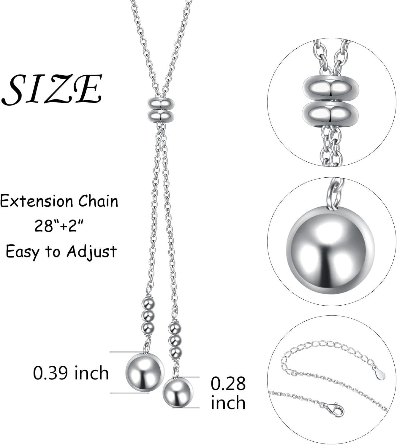 Sterling Silver Lariat Necklace Y Necklaces Pearl/Silver Ball Long Necklace for Women Pearl Necklaces Jewelry Gift for Christmas