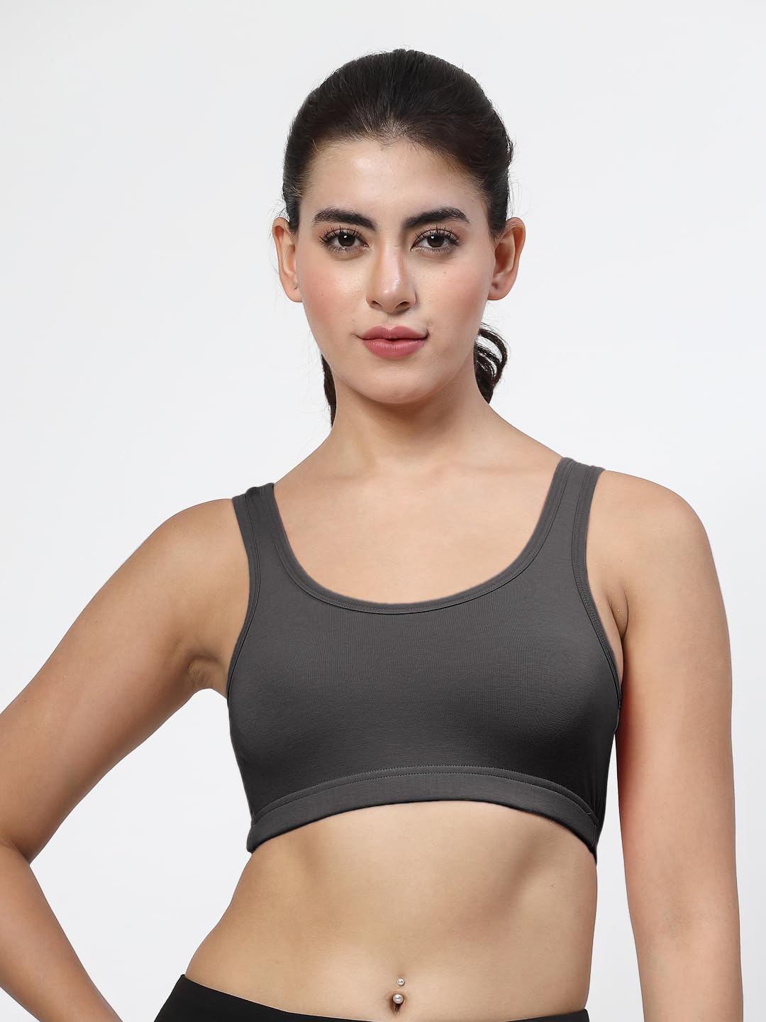 Black Seamless Non Padded Double Layered Sports Bra-image-14