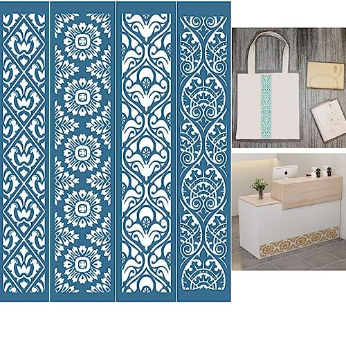 Alinacutle Silkscreen Stencil,Reusable Self-Adhesive Silk Screen Printing, For Printing On Wood/Fabric/Paper, Home Decoration, 8.5" X 11" (4Pc Borders) #TOP21