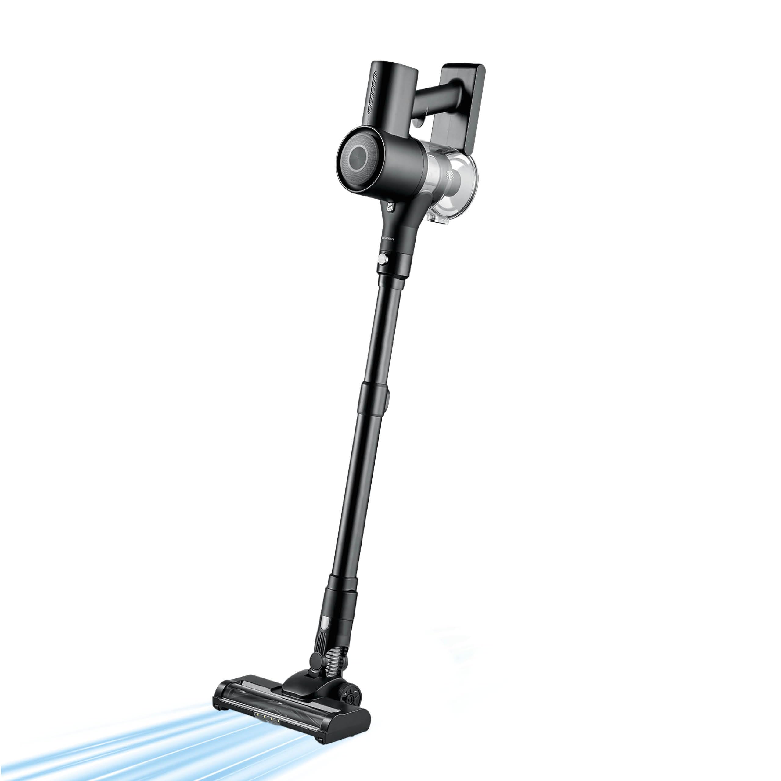 SEVERIN Scopa Elettrica Senza Fili, Leggera 1,5 kg, 130 W, Autonomia 40 Min, Tubo Telescopico Regolabile, Luce LED, 2 Accessori Pavimenti e Mobili, 11000 Pa, S-Power, Nero - HV 7194