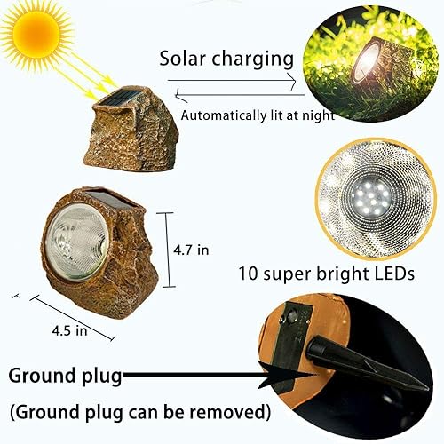 Vista 3 de EiGreen Solar Garden Rock Lights Outdoor, 2 Pack 10 LED Waterproof Solar Powered Rock Light，Yard Landscaping Spotlights, for Indoor and Outdoor