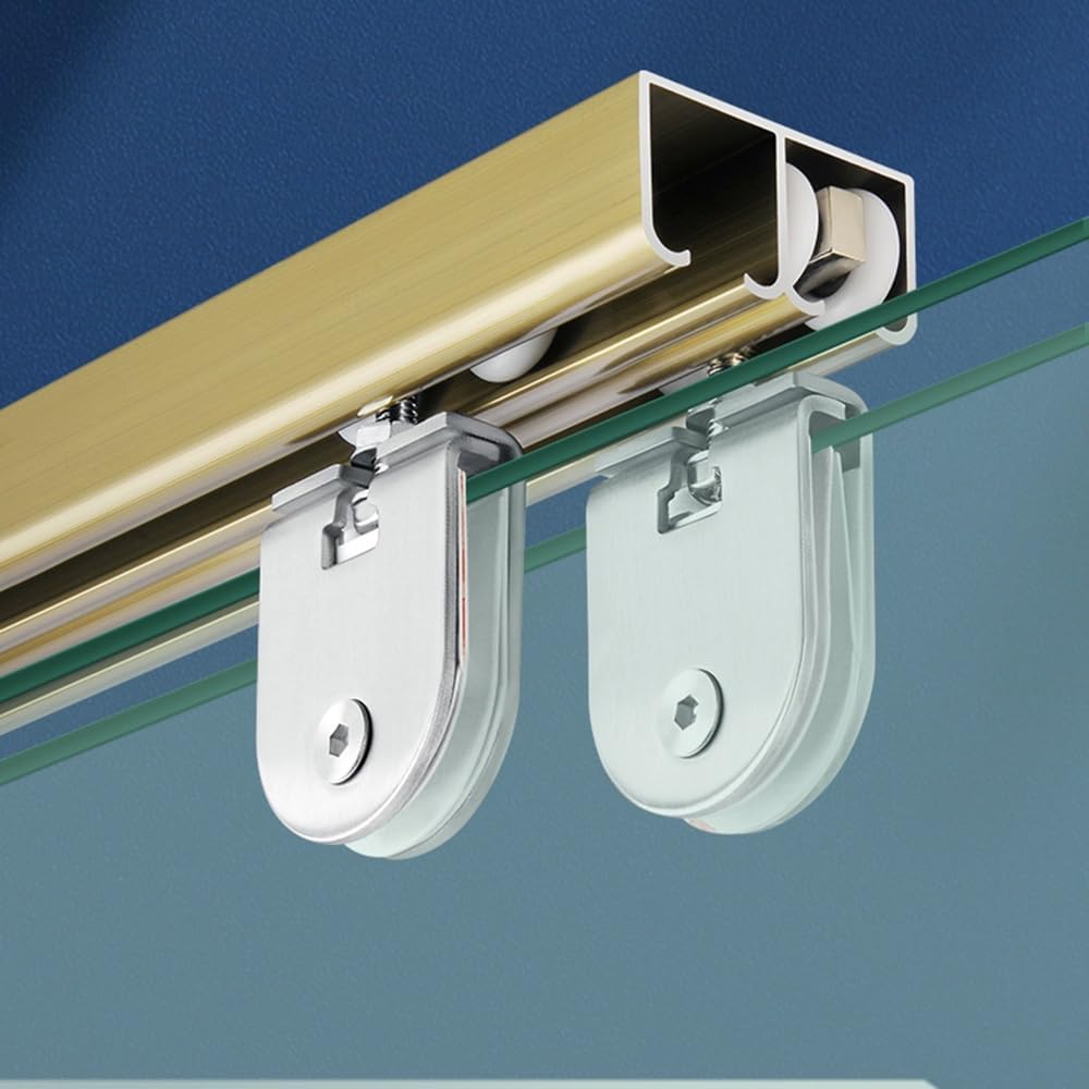 Sliding Glass Door Track Double Channel, Display Cabinet Kit Top-Mounted Hidden Screen Hardware for Closet Shower(Silver,110cm(43"))