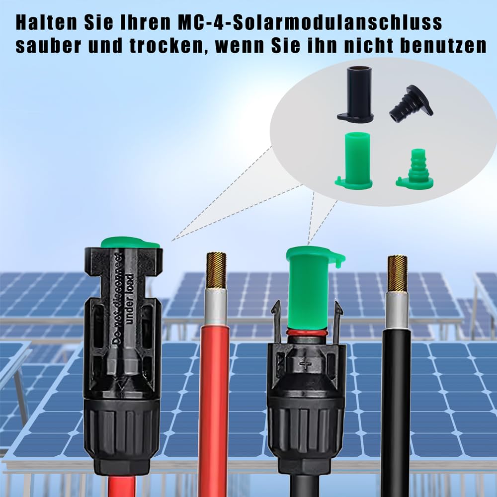 Keboyoe 12 Stück PV-Stecker Staubschutzkappen - Silikon IP67 Wasserdicht - Solar Stecker Schutz Schwarz/Grün