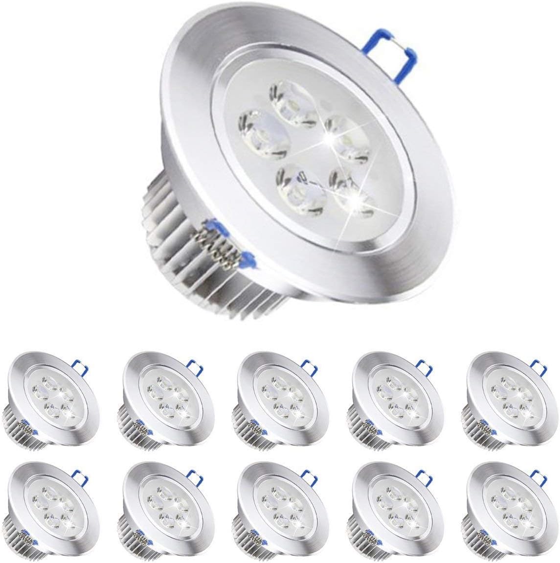 Pack of 10,MODOAO 110V 5W Dimmable LED Recessed Ceiling Light Downlights Spotlight,Warm White,480-500 Lumen(Equivalent 50W)