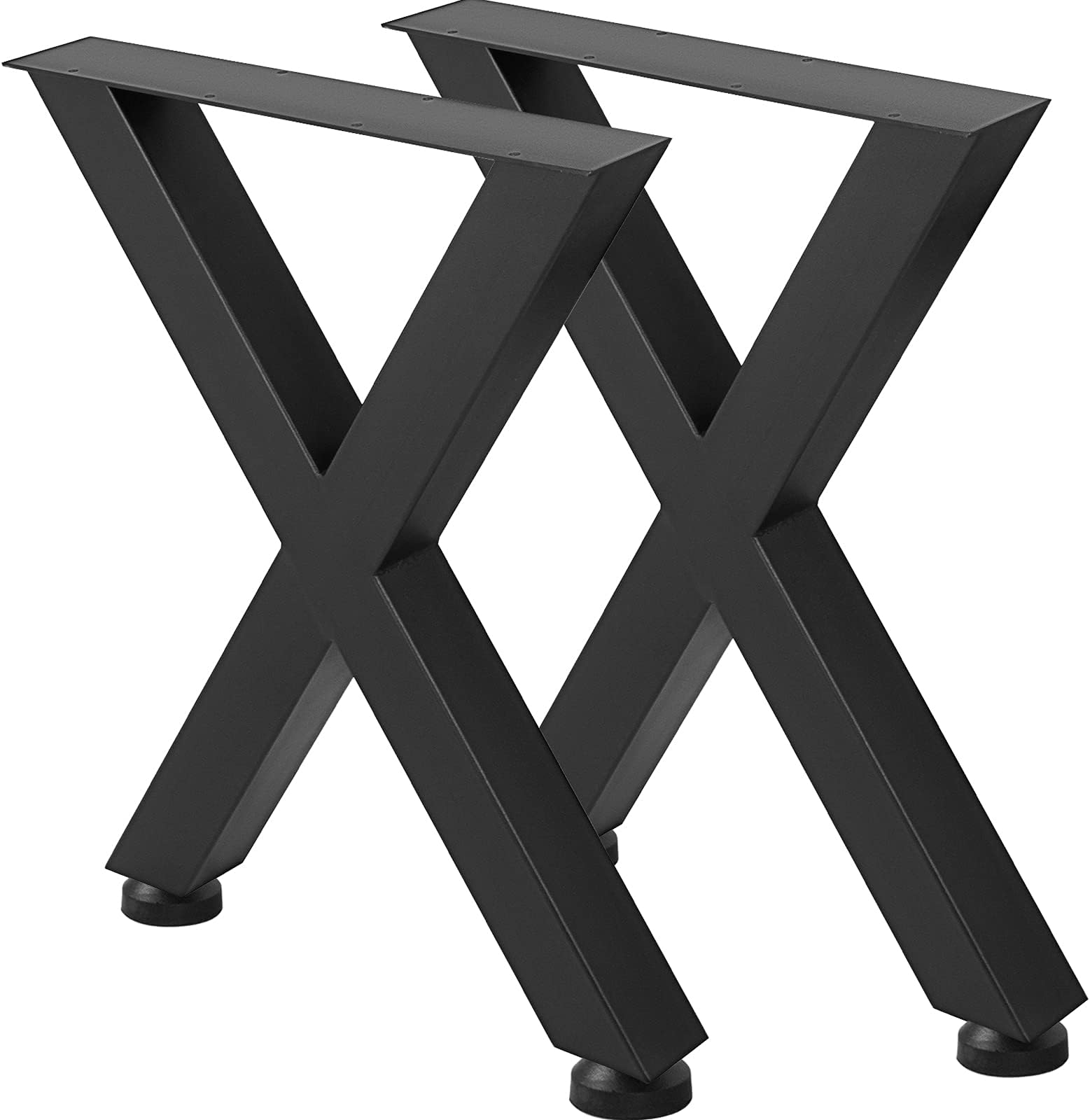 VEVOR Set of 2 Steel Table Legs, 28''Height 24''Wide Dining Table Legs, Heavy Duty 3.1" Square Box Section X Frame Table Legs, 28x24x3.1 Inch Black Color Industrial Country Style Metal Dining Legs