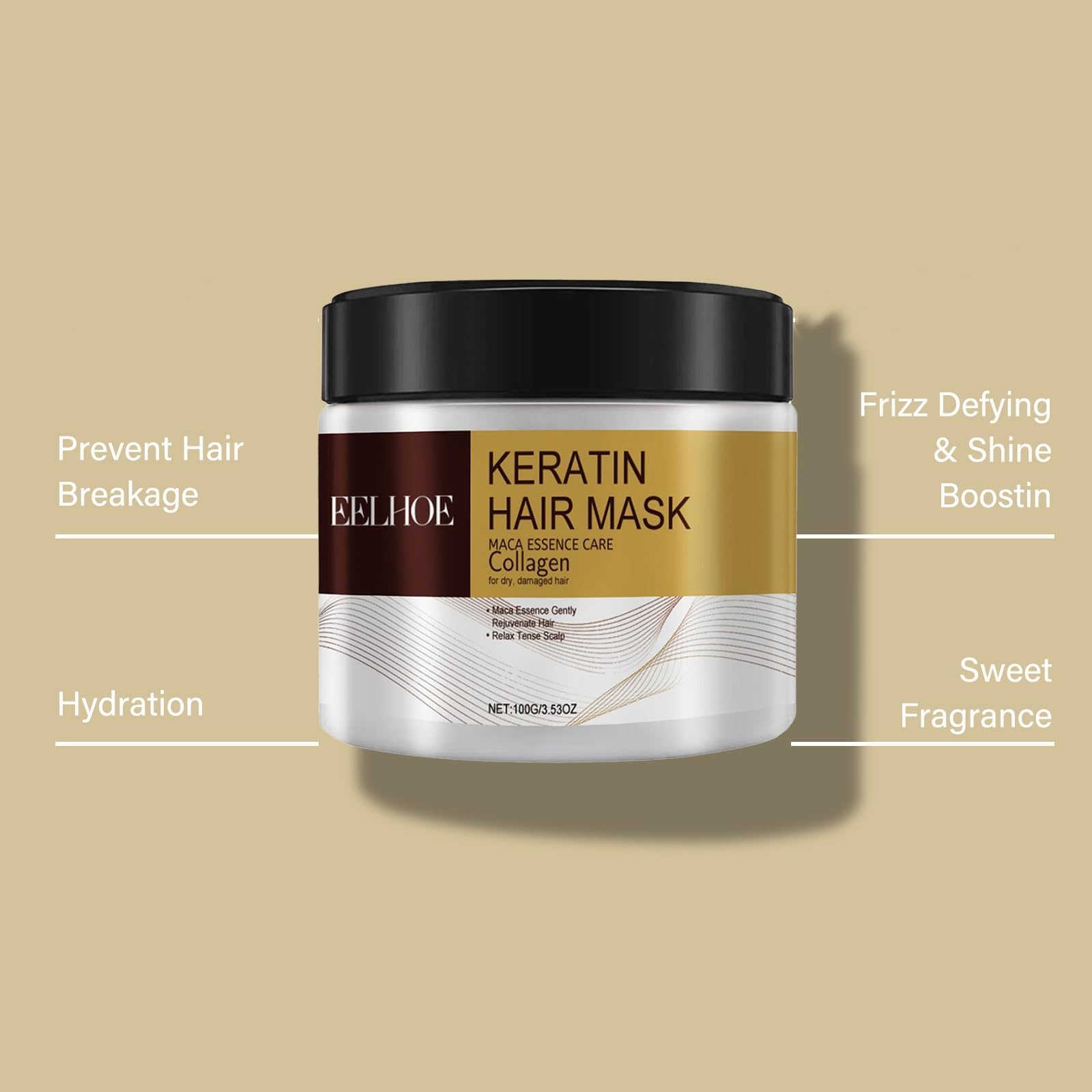 Mijaution Collagen Hair Mask for Damaged Hair - Deep Repair Conditioning Argan Oil Treatment for Curly or Straight Thin Fine Hair 100ml