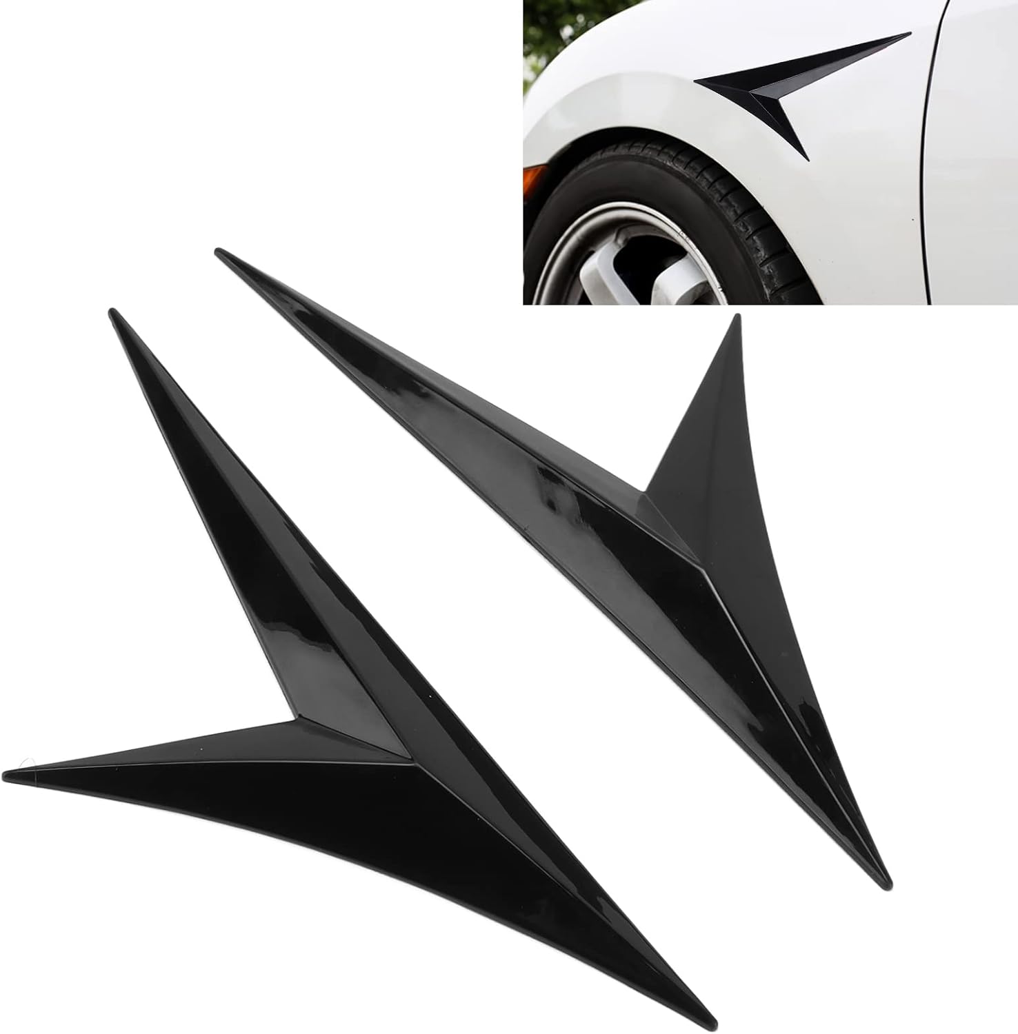 Aramox 1 Pair Universal Car Mudguard Side Air Vent Trim Sticker Gloss Black Rubber Exterior Decoration