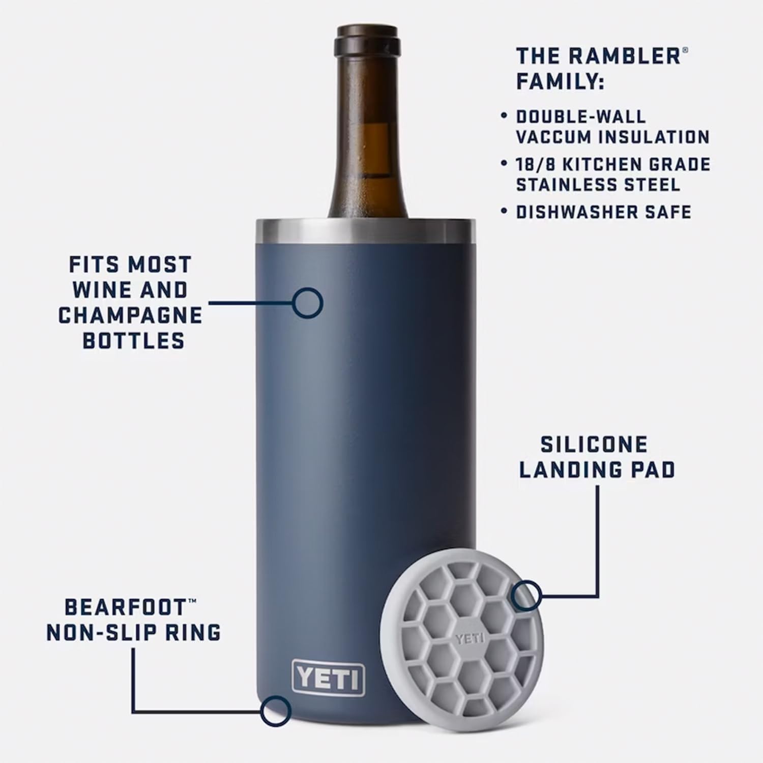YETI Rambler - Refrigeratore per vino e champagne, isolato in acciaio inox, colore: blu navy