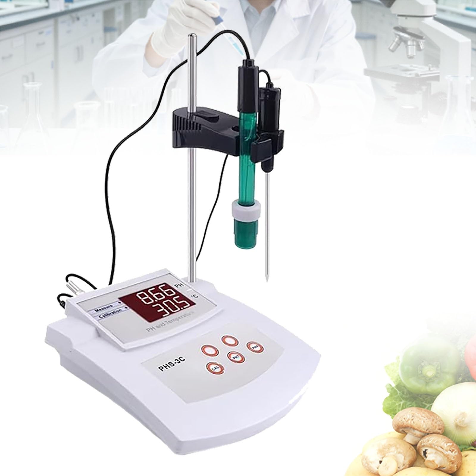 Misuratore di pH da laboratorio, misuratore di pH da banco ad alta precisione, misuratore di pH automatico 2 in 1, adatto for laboratori