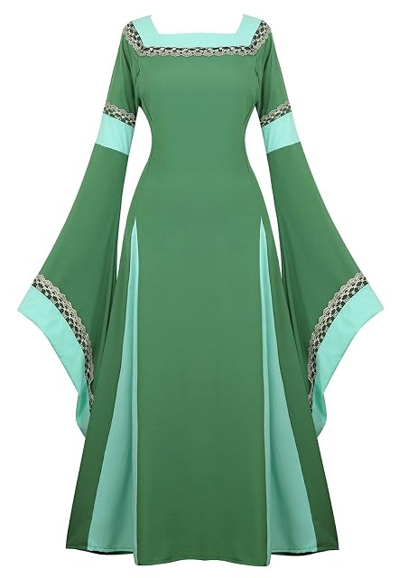 Parlsdy - Vestido renacentista de mujer, disfraz de pirata, campesina medieval, 08Verde, M