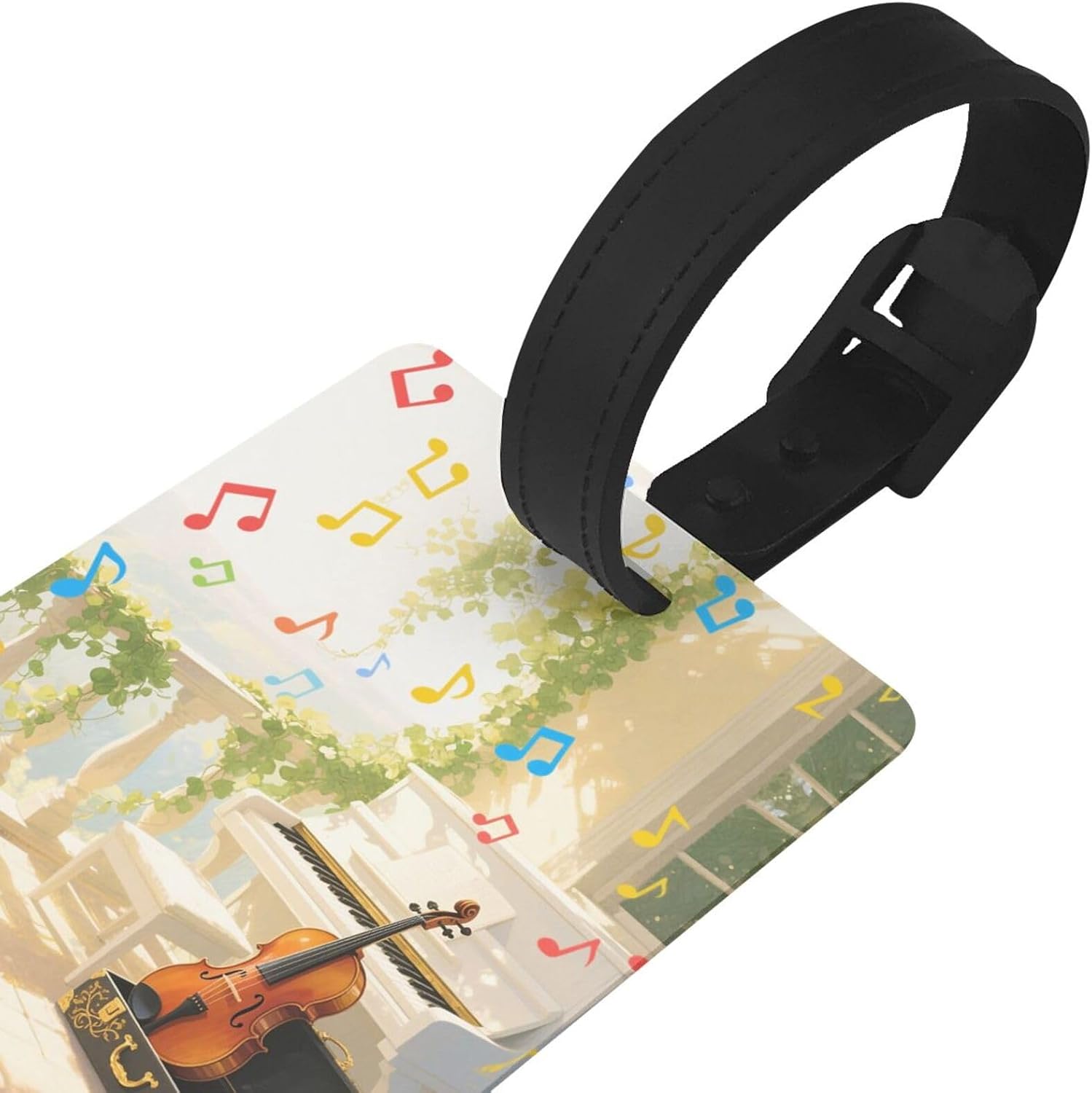 Piano Violin Music Notes Luggage Tags for Suitcases, PVC Suitcase Tag with Secure Strap Suitcase Identifier with Privacy Name Card for Travel Bag Tags Personalized Baggage Tag for Women Men image 3