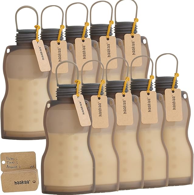 Haakaa Reusable Silicone Milk Storage Bag, Breast Milk Storage Bags, Breastmilk Containers Reusable Breastmilk Bags for Breastfeeding, Food Grade Silicone,BPA Free, 260 ml (10 Counts)