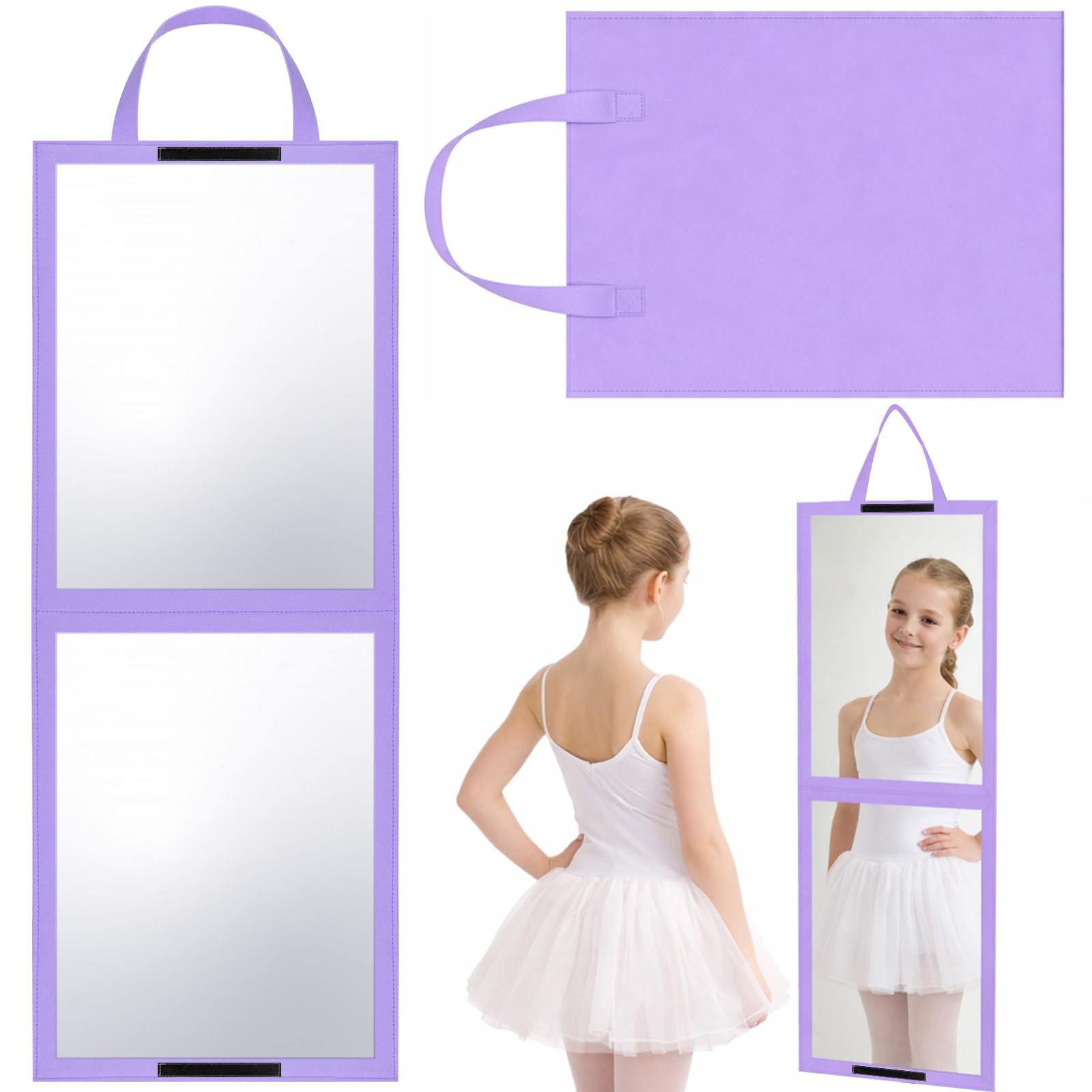GlikCeil Specchio pieghevole da viaggio a figura intera, 85 x 33,4 cm, per backstage e borsa da ballo, casa, spa, eventi (viola)