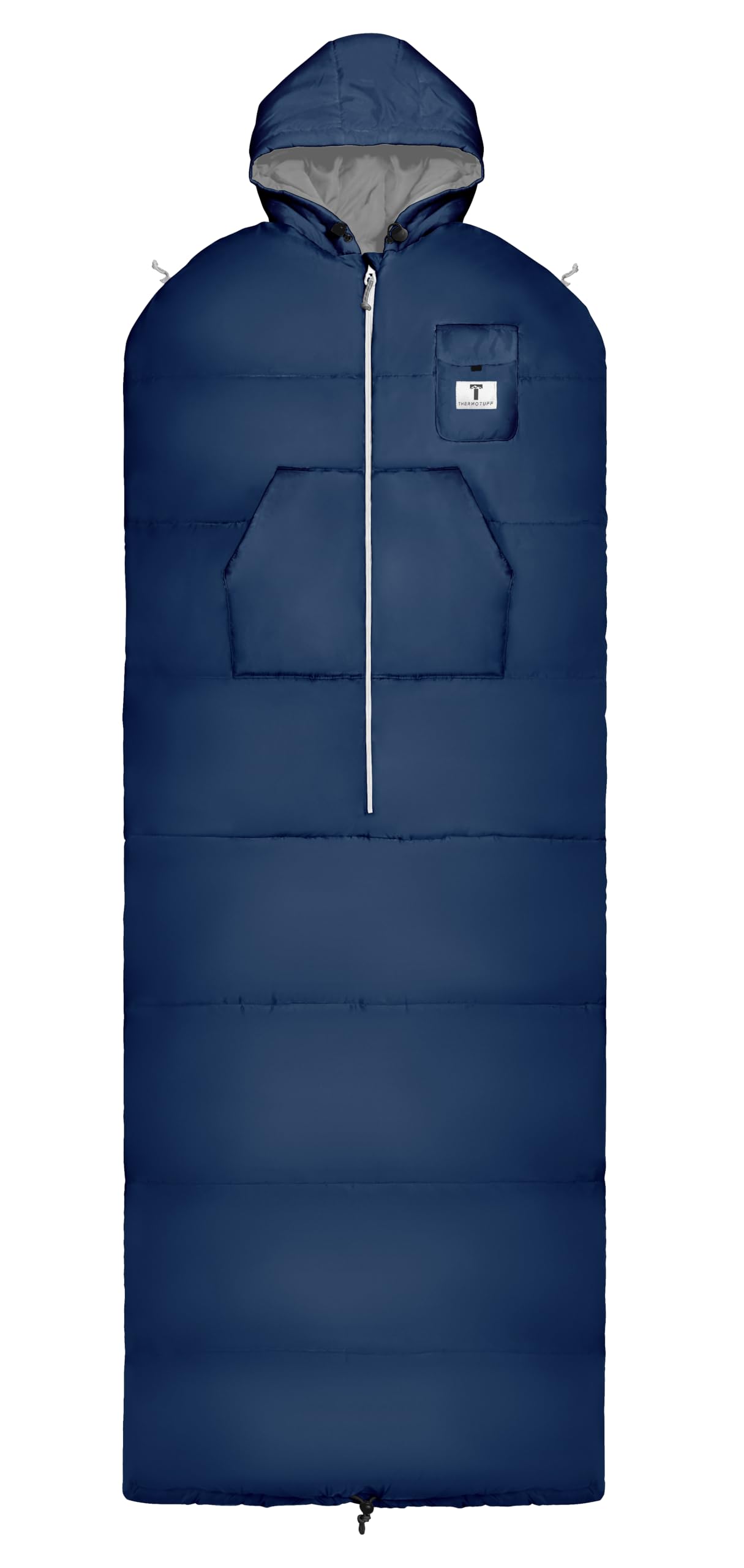 Flourish Thermotuff Wearable Sleeping Bag with Dual Hoodie, Long Sleeves, Pockets & Adjustable Drawstring - Ideal for Camping, Cold Weather Hiking, and Stadium Sak Blanket (Blue)