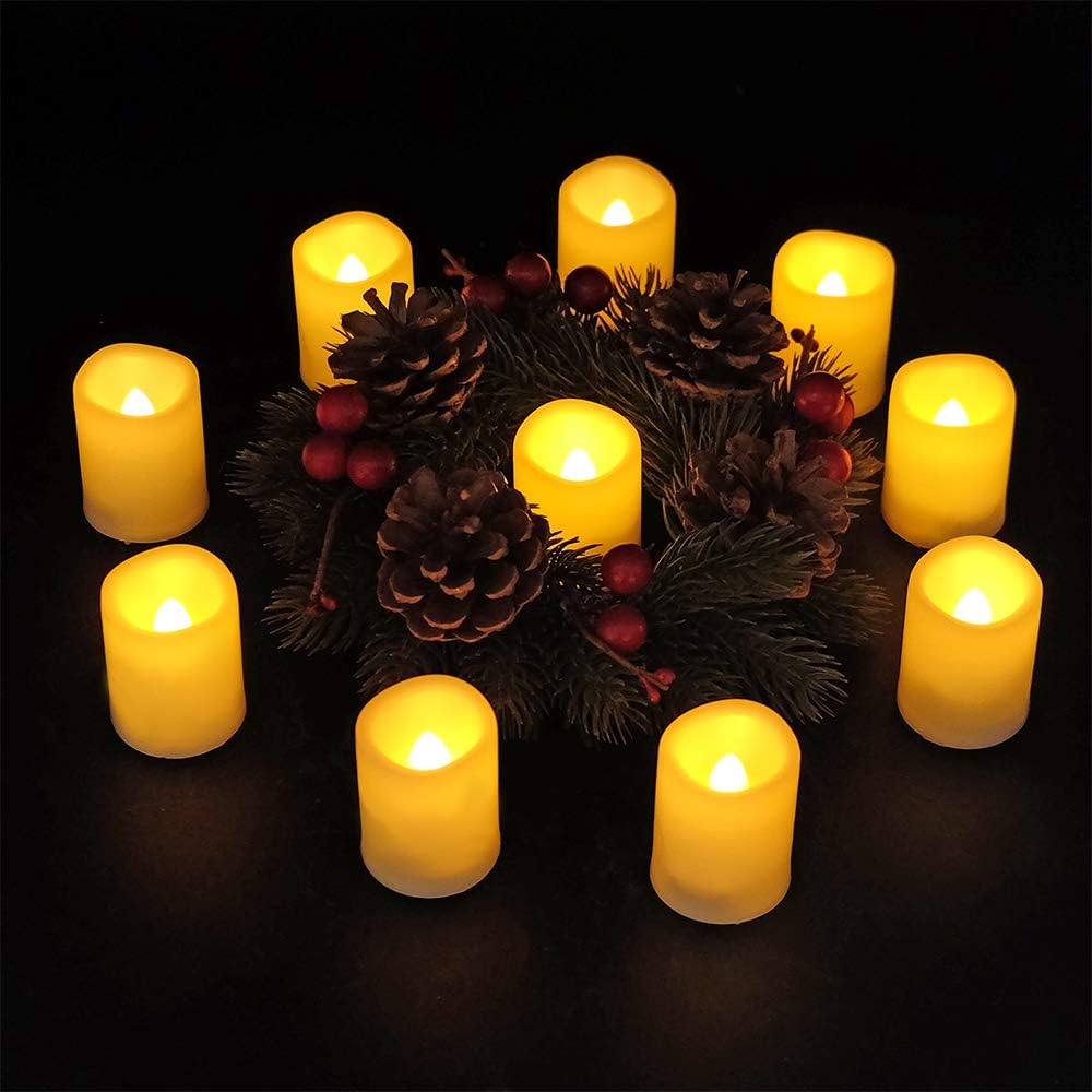10 Pack Ivory Flameless Votive Candles Battery Operated with Timer