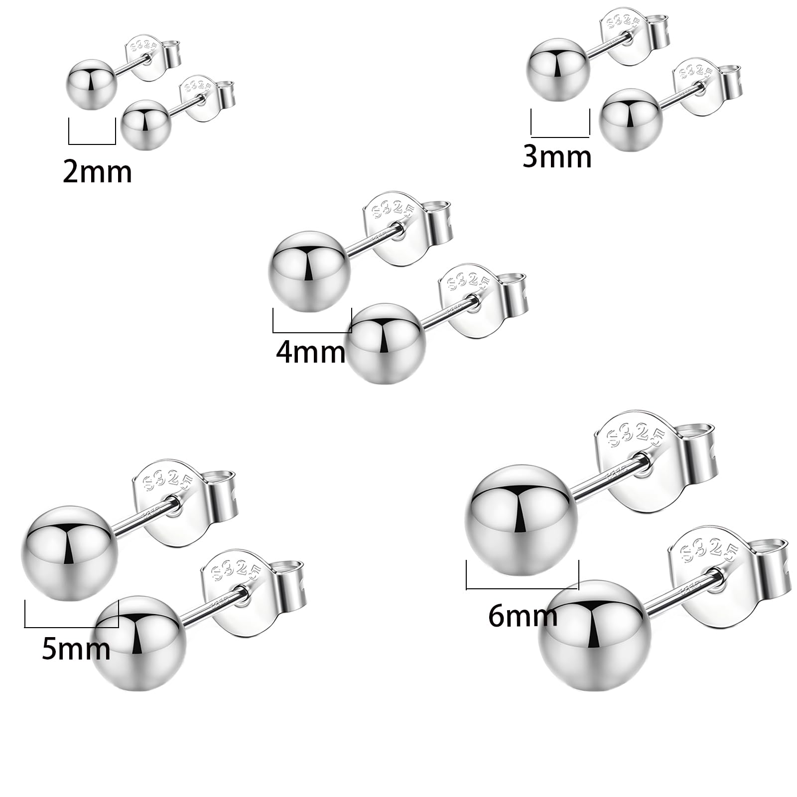 KEZEF Orecchini A Bottone In Argento Sterling 925 – Ipoallergenici, Senza Nichel, Da 2mm A 10mm