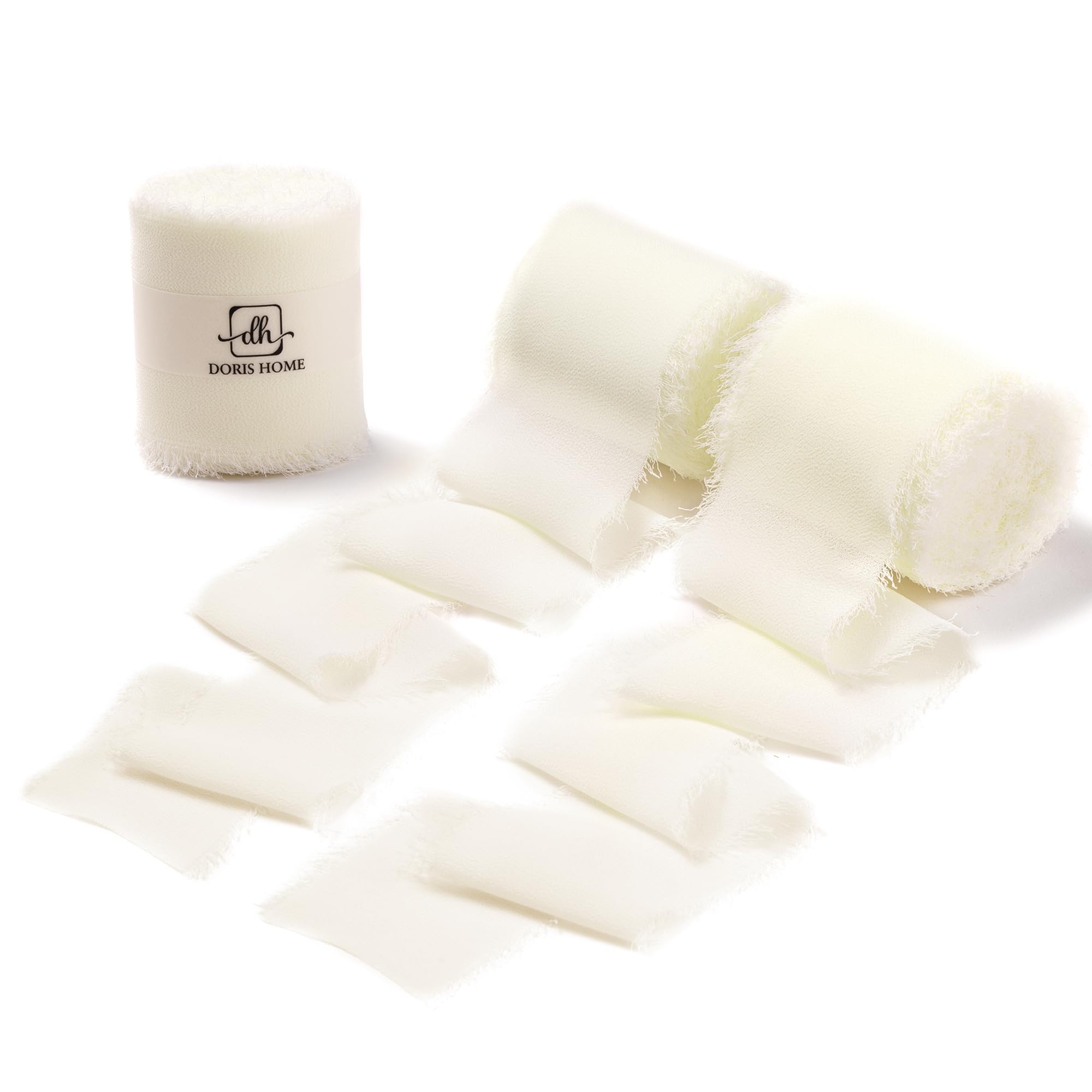 DORIS HOME Cream White Chiffon Ribbon for Flower Bouquet, 2" x21Yd Fabric Ribbon for Gift Wrapping, Handmade Frayed Ribbon for Wedding/Christmas