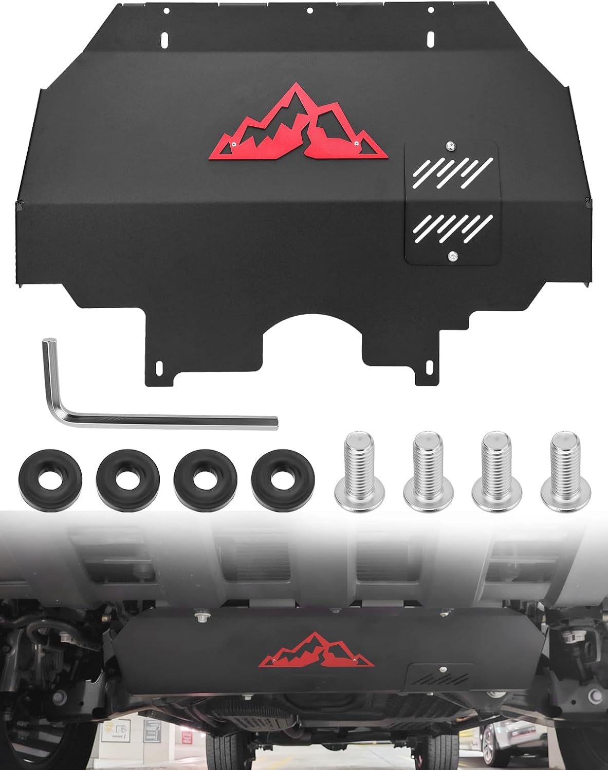 Engine Front Skid Plate Compatible with 2024-2026 Toyota Tacoma 2WD & 4WD, Under Guard Splash Shield Fits Gas Models Only, Designed with Oil Drain Access, Direct Bolt-On Installation with Hardware Kit