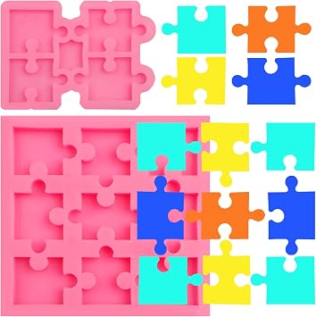 Puzzle Piece Fondant Mold 2 Pcs, Handmade Puzzle Keychain Mold Puzzle Resin Silicone Mold for Chocolate Cake Decoration Candy Cupcake Topper Cake Polymer Clay Crafts Epoxy