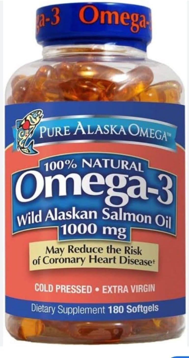 Pure Alaska Omega-3 Wild Alaskan Salmon Oil 1000mg Softgels PACK OF 180