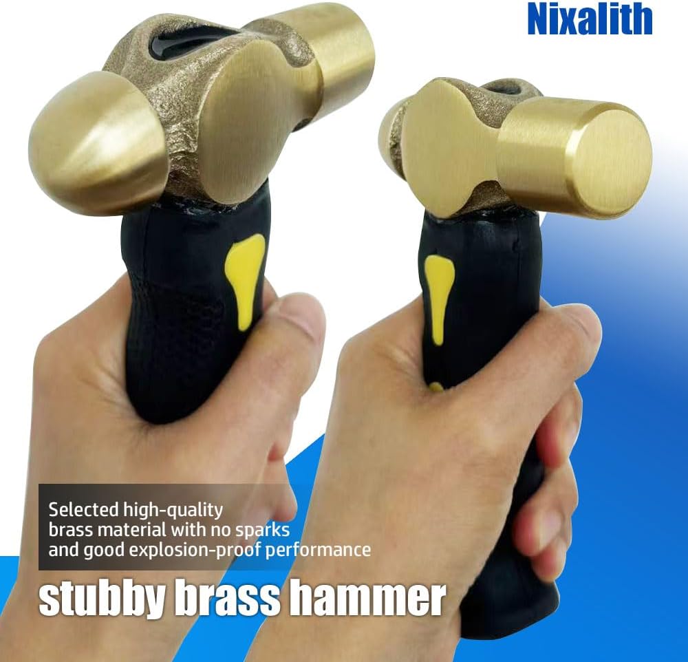 Nixalith Brass Ball Peen Hammer Set 2PCS, 16oz+16oz Brass Hammer, Stubby Ball Pein Hammer,Length 15.5cm,Good for Jewelry Making, Ideal for Home, Auto Repair, Carpentry and Crafting