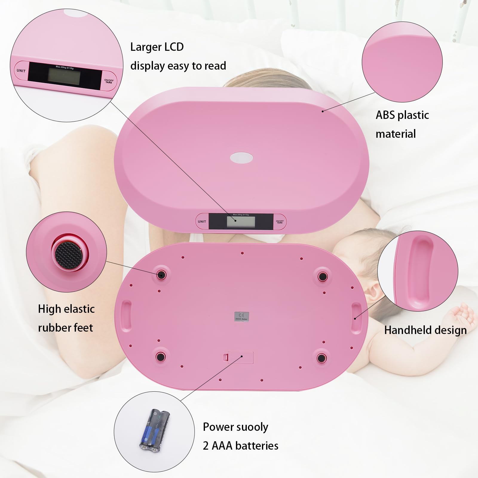 Pese Bebe Balance Bebe Pesa Bambino Bilancia Gatto Bilancia Cane Con Display LCD Capacità di Carico 20kg Bilancia Per Animali Domestici, Bambini, Gattini, Cuccioli