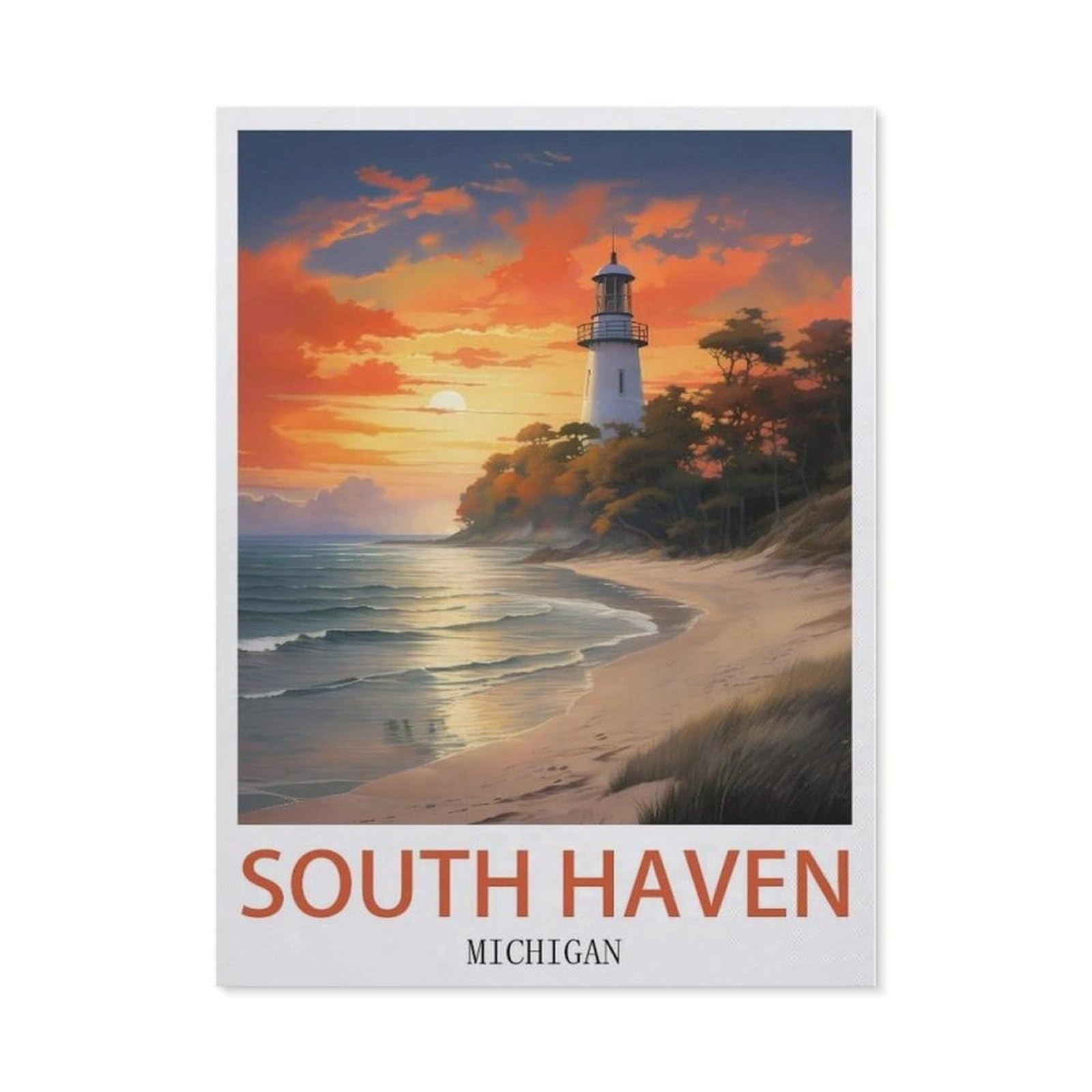 Beayodkp （50 X 60 Cm/19.68 X 23.62 Inches） 5D Diamond Painting，South Haven Michigan Vintage Travel Posters，Diamond Embroidery Cross Stitch-Ch39