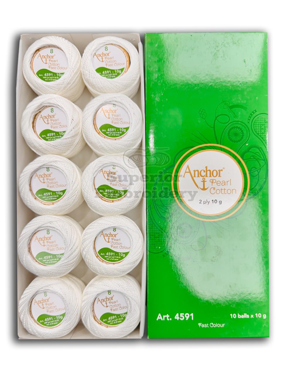 10 White Anchor Pearl Cotton Balls Anchor Crochet Cotton Embroidery Thread Balls Size 8 (85 Meters Each)