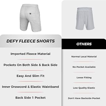 DEFY Men's Casual Classic Fit Fleece Shorts Sweat Shorts Jogger Gym Fitness Exercise New