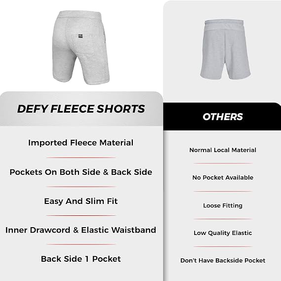 DEFY Men's Casual Classic Fit Fleece Shorts Sweat Shorts Jogger Gym Fitness Exercise New