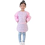 Plie Kids Painting Apron - Waterproof Long Sleeve Art Smock for Toddlers & Preschoolers, Messy Play, Baking, Crafts, Cooking, Sensory Activities (Ages 1-10), Pink Puppy (22-XXL)