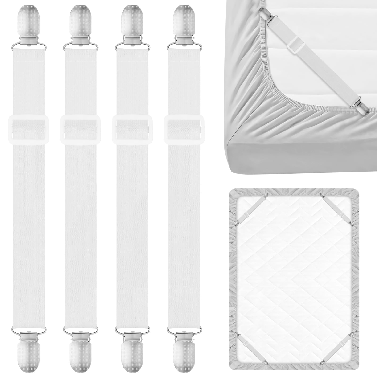 Yhtcc White 4 Pcs Bed Sheet Clips - Adjustable Bed Sheet Grippers, Sheet Clips Specifically Designed For Bedding To Hold Sheets Firmly In Place
