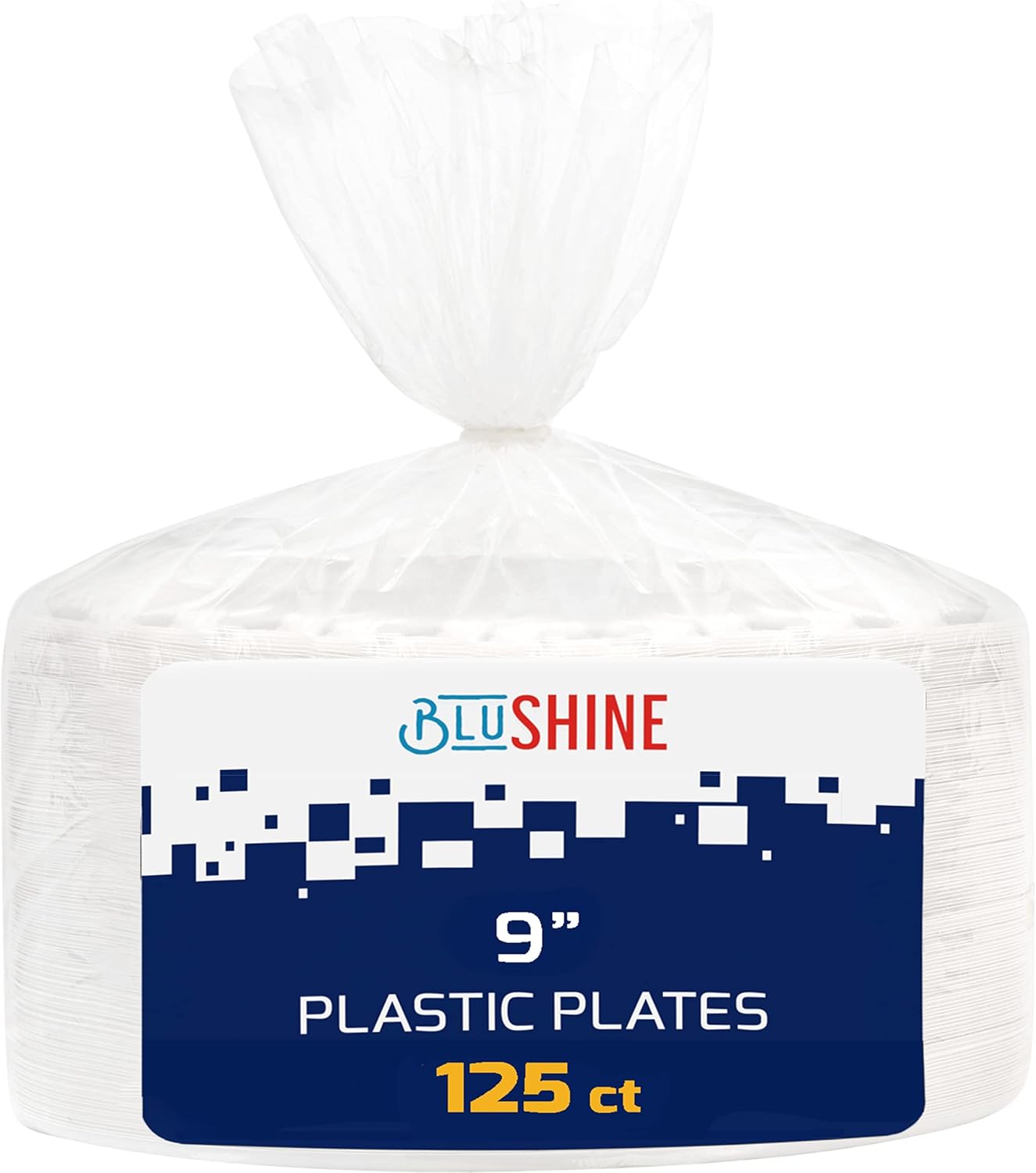 BluShine 125 Pack - 9 Inch White Plastic Plates Disposable Strong and Sturdy