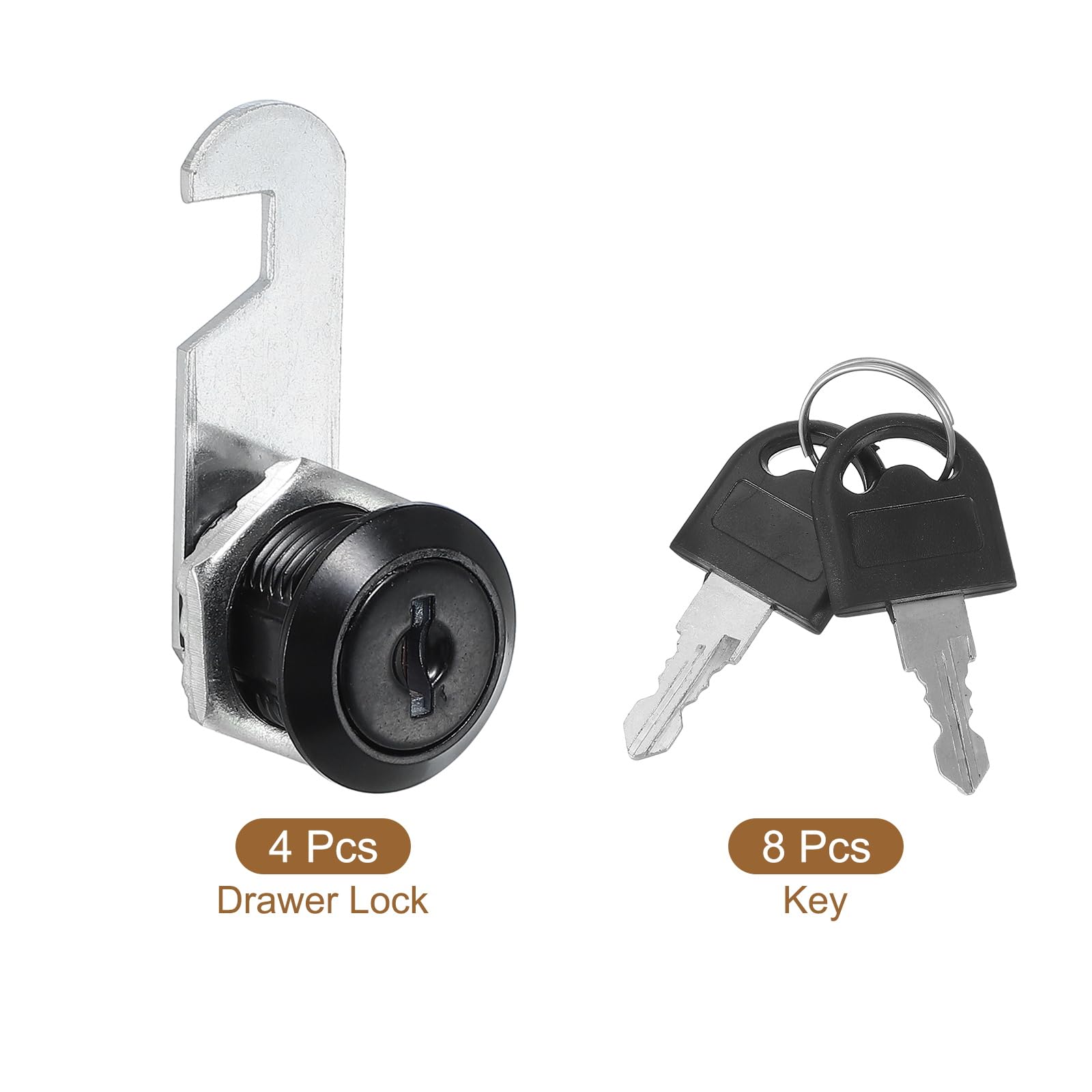 PATIKIL Cabinet Drawer Lock with Keys 4 Pcs 5/8" (16mm) Keyed Different Zinc Alloy Security Lock Cylinder Cam for Door Cupboard Household Mailbox Office Black - Image 3