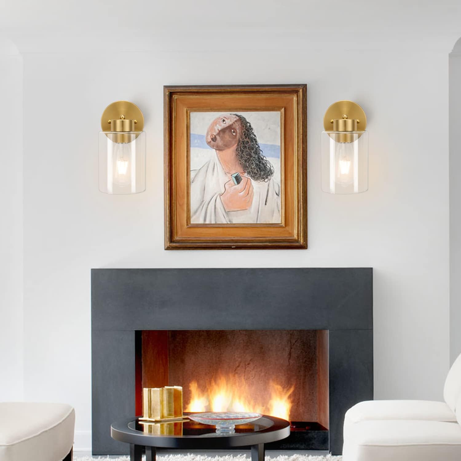 Bathroom Light,Wall Sconces Set of Two,Brushed Gold Vanity Sconce Lights,Morden Gold Sconces Set,Brass Bathroom Vanity Lighting