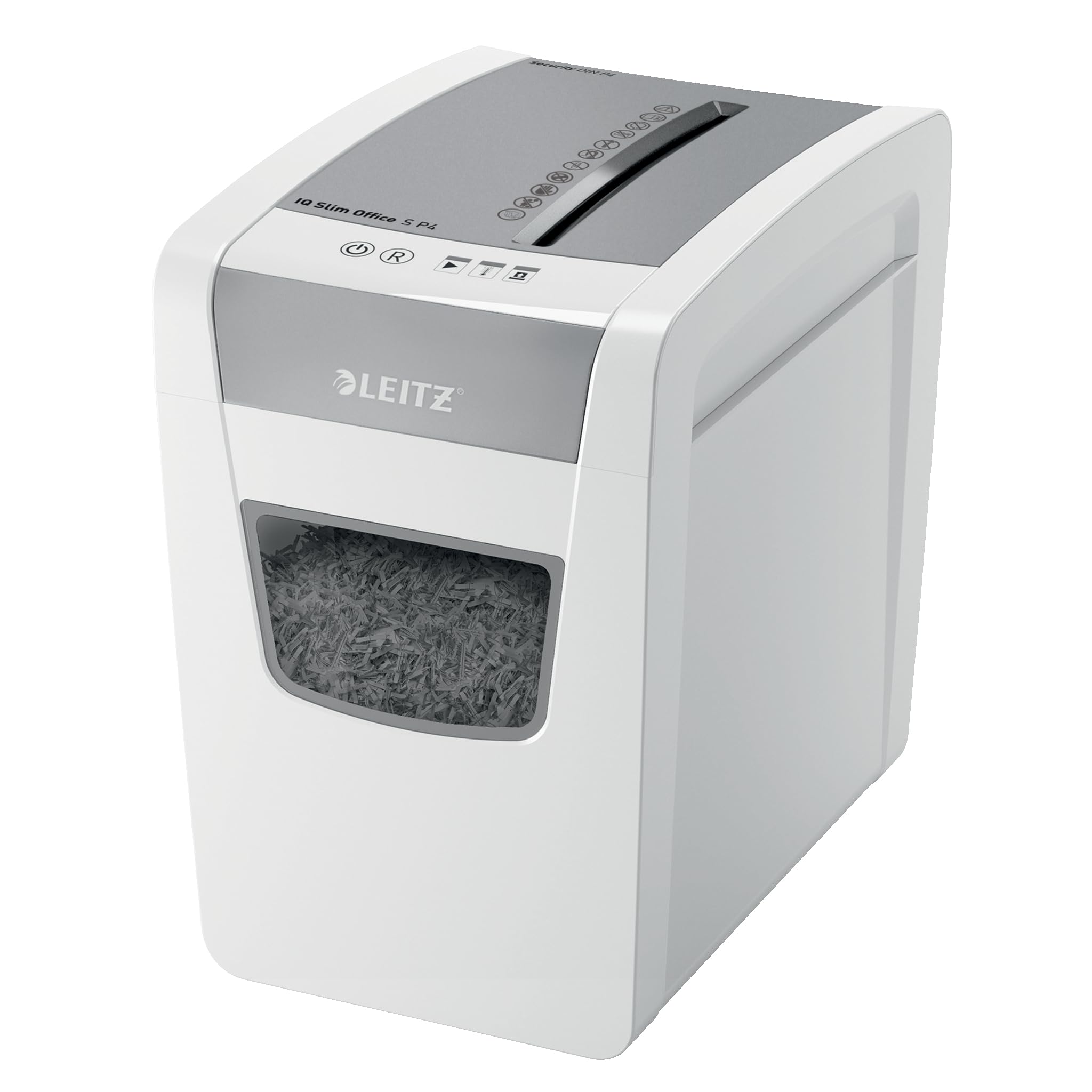 Leitz IQ Slim Office S 80980000 Paper Shredder, Capacity 14-12 Sheets (70-80 g/m²), Shredder, Safety Level P4, 23 Litre Collection Tray, Particularly Quiet, Shredder for Office and