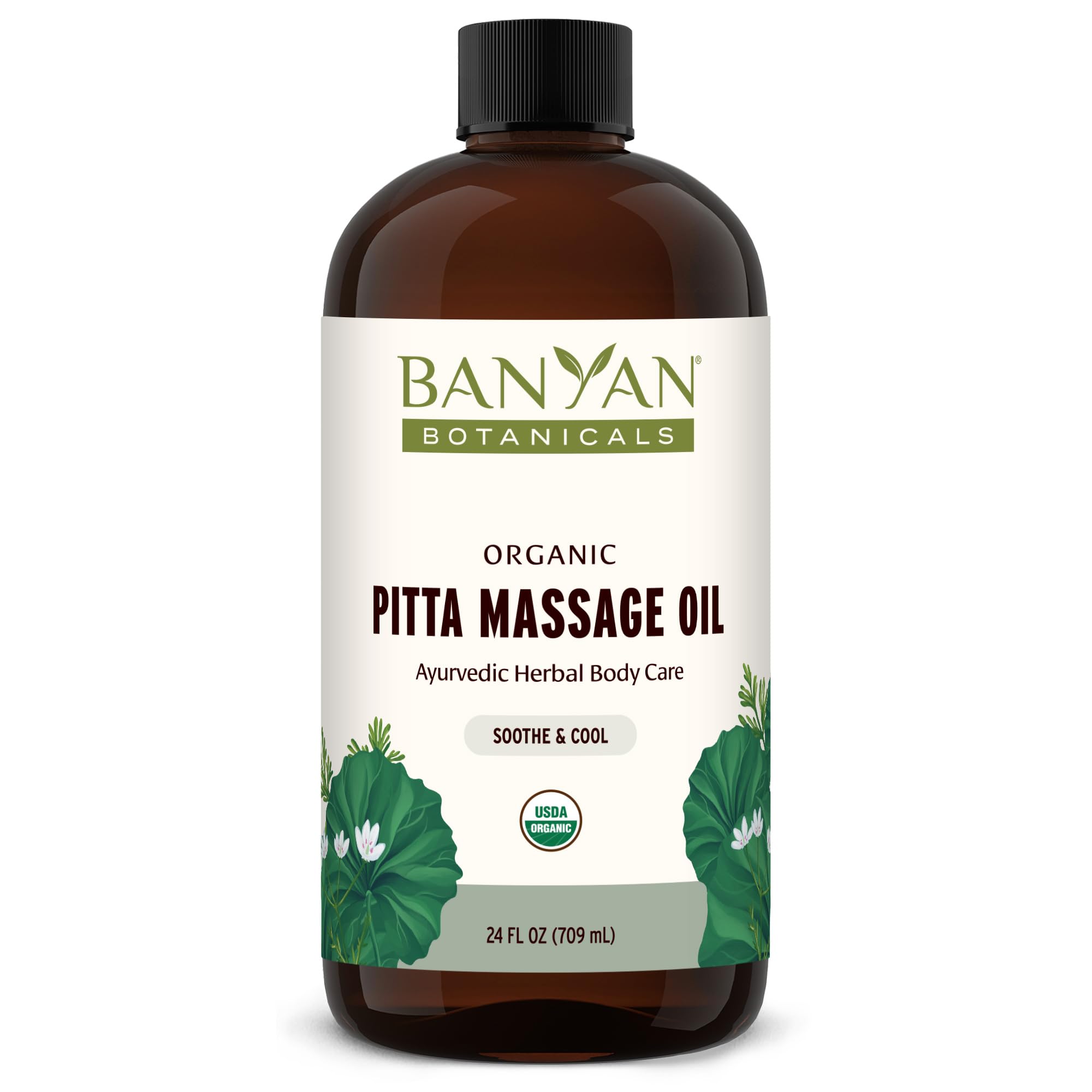 Pitta Massage Oil – Organic Massage Oil Infused with Ayurvedic Herbs – with Gotu Kola and Guduchi (Tinospora cordifolia) – 24 oz. – Non-GMO Sustainably Sourced Abhyanga Massage Oil