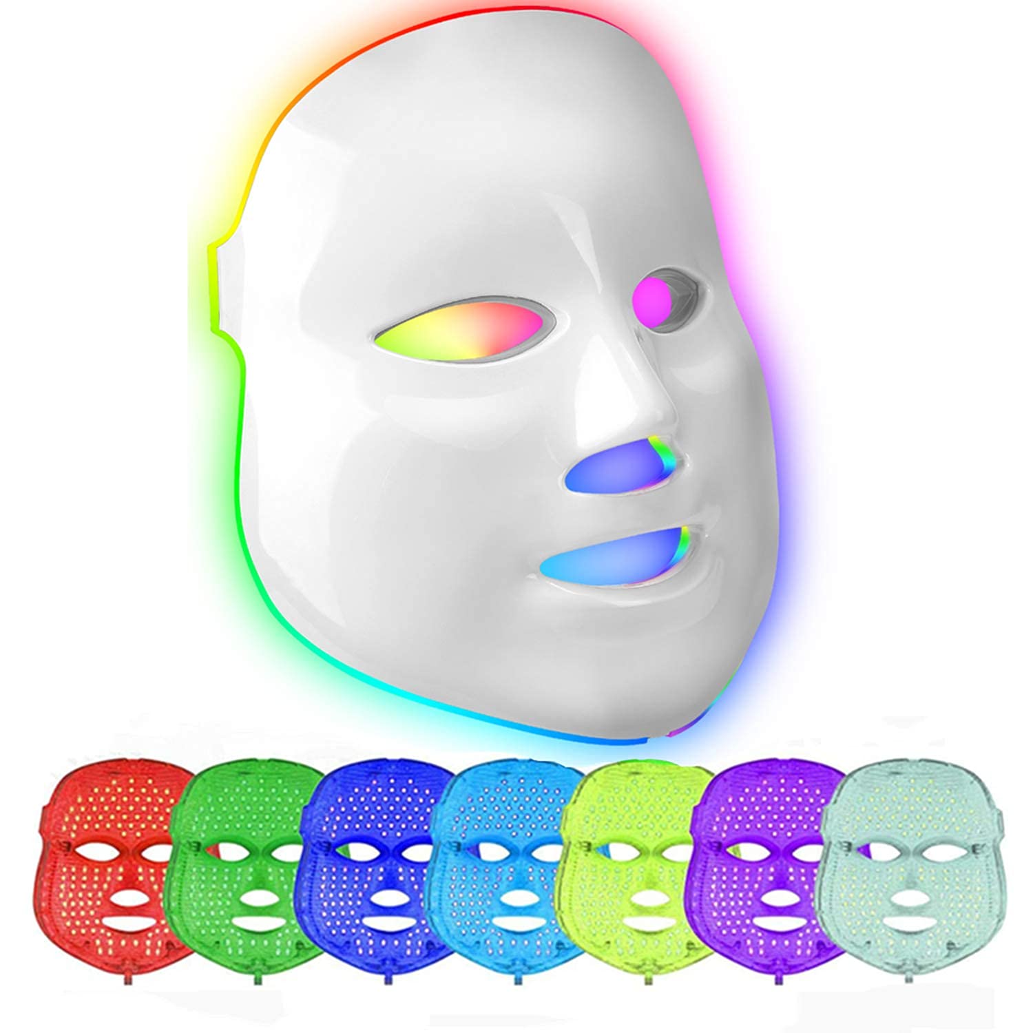 Led Face Mask Light Therapy,obqo 7 Colors Light Therapy Facial Beauty Mask for Skin Rejuvenation