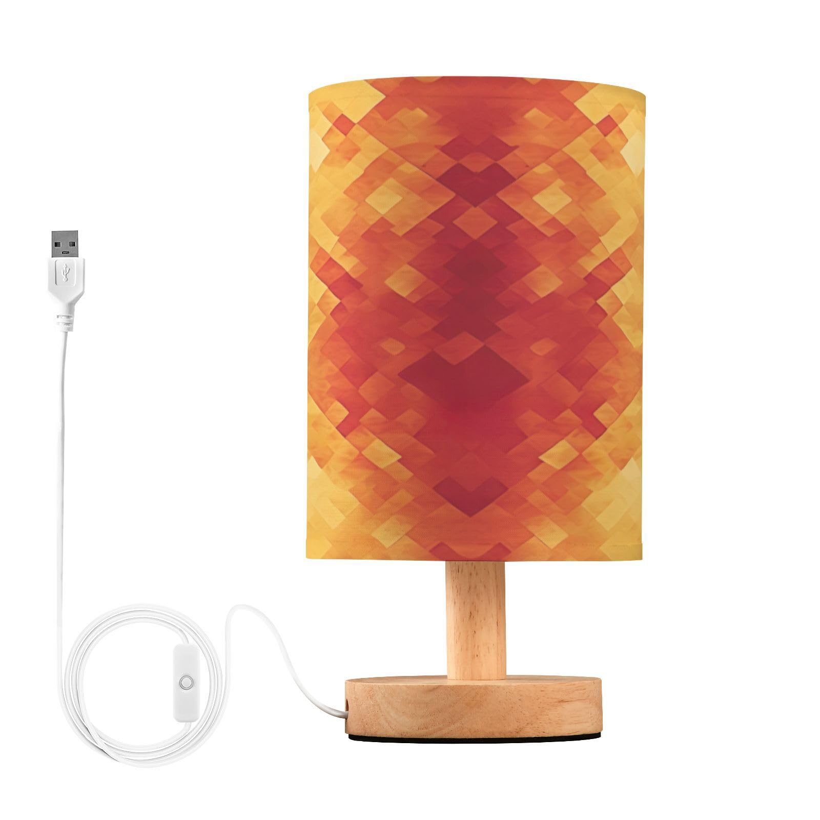 SDMKA Geometric Painted Bedside Table Lamp for Bedroom, Minimalist Nightstand Lamp with Round Fabric Shade for Living Room, Office, No Bulb Required