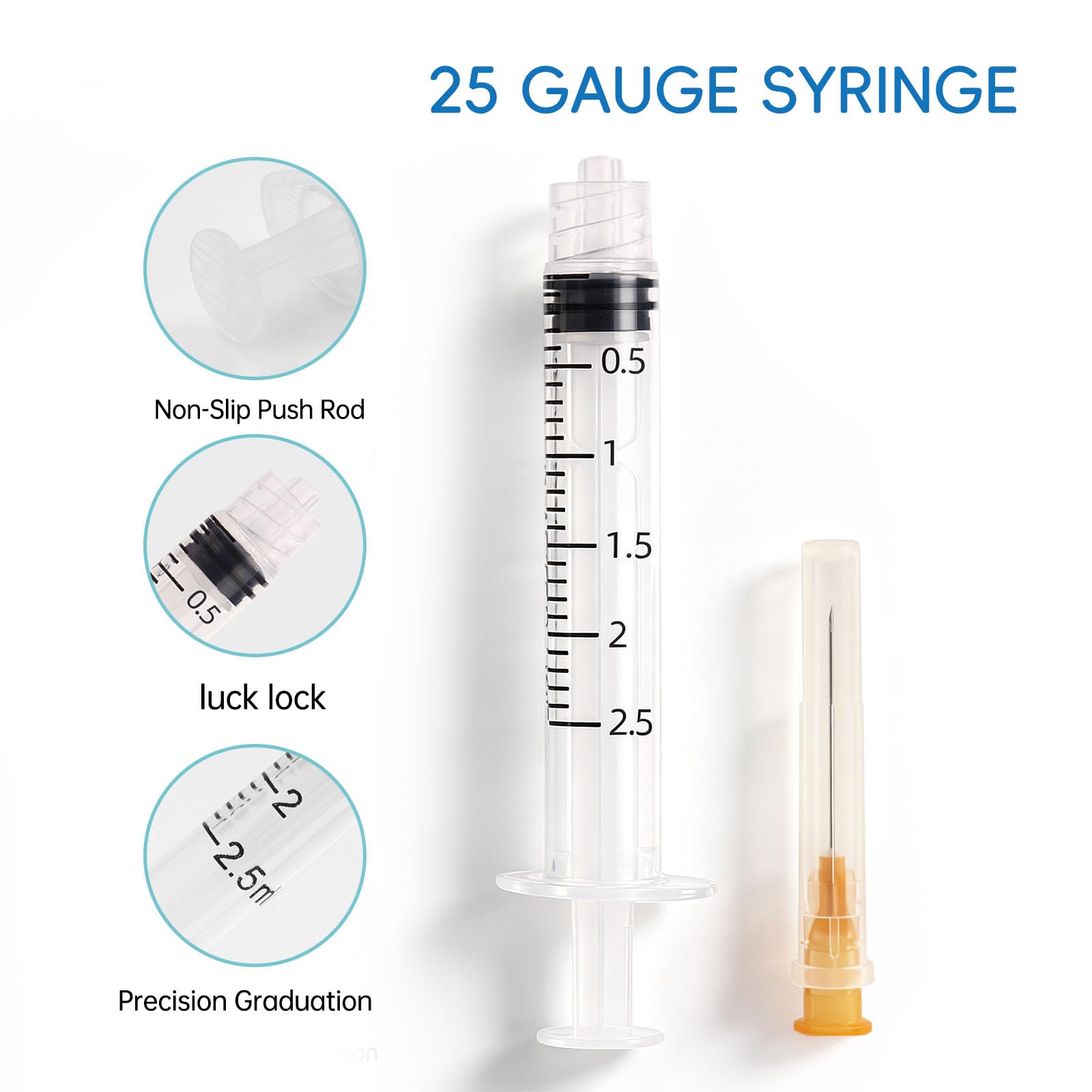 100 Pack 2.5ml Luer Lock Syringes 25G x 1 Inch, Individually Wrapped for Precise Lab Scientific Applications — Amazon image 2