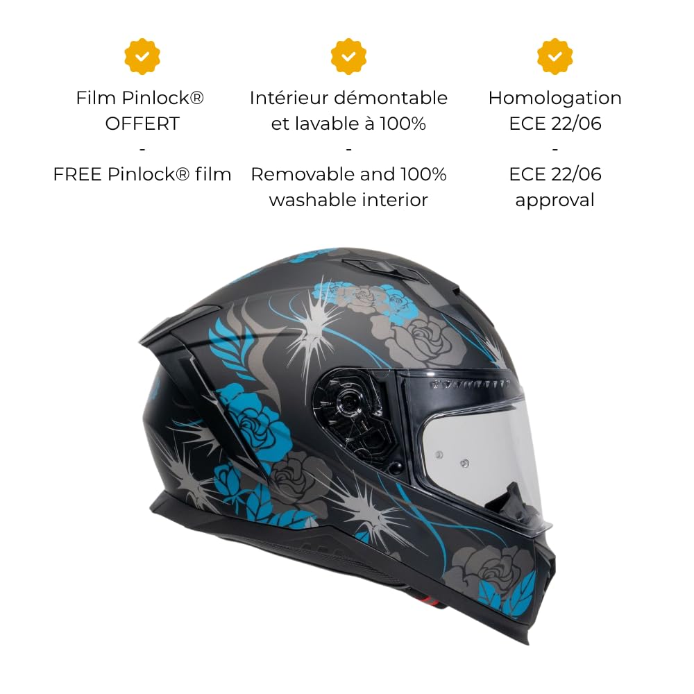 EROS FELINE Casco integral con visera solar | Homologado ECE 22.06 | Casco Full-Face Moto y Scooter | Mujeres y Hombres | Tallas XS-XL