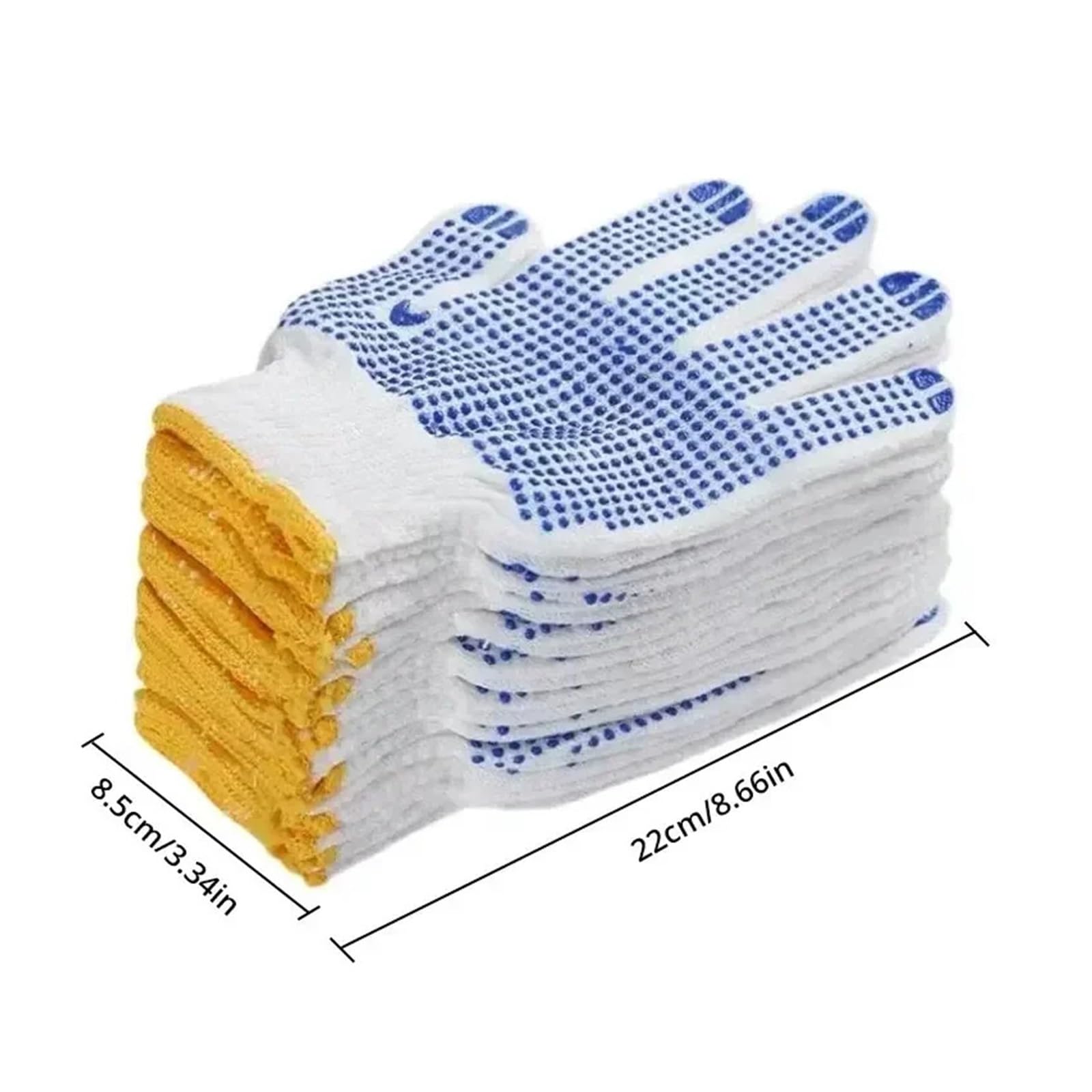 12 Pares, Guantes de Trabajo con Agarre Antideslizante, protección algodón Seguridad Puntos PVC, for Pintor, mecánico, construcción Industrial(12pairs Blue)