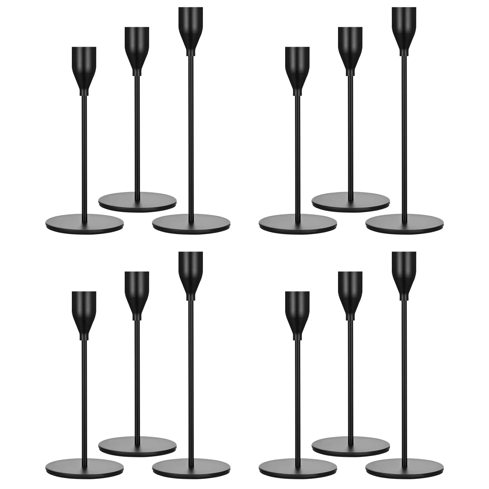 12 STÜCKE Schwarzer Kerzenhaltern, Kerzenhalter für Kegelkerze passt 3/4 Zoll Dicke Kerze&geführte Kerzen, Retro Metall Kerzenhalter für Kerzenlicht Abendessen Hochzeit Bankett Dekoration