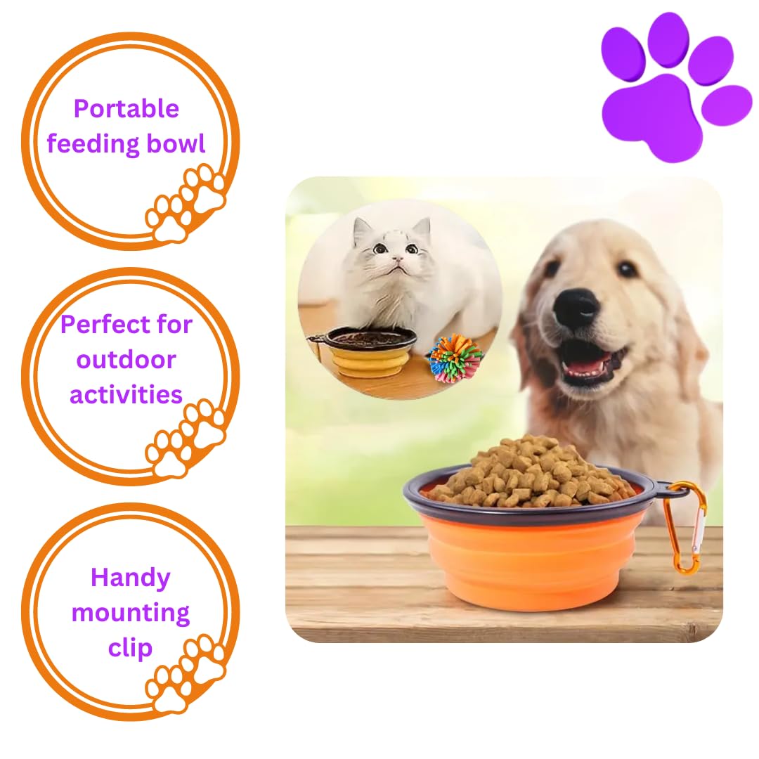 Pet Travel Kit - Bowl, Water Bottle, Toy & 20 Eco Doggy Bags - Compact Bundle, Orange & Purple - Image 4