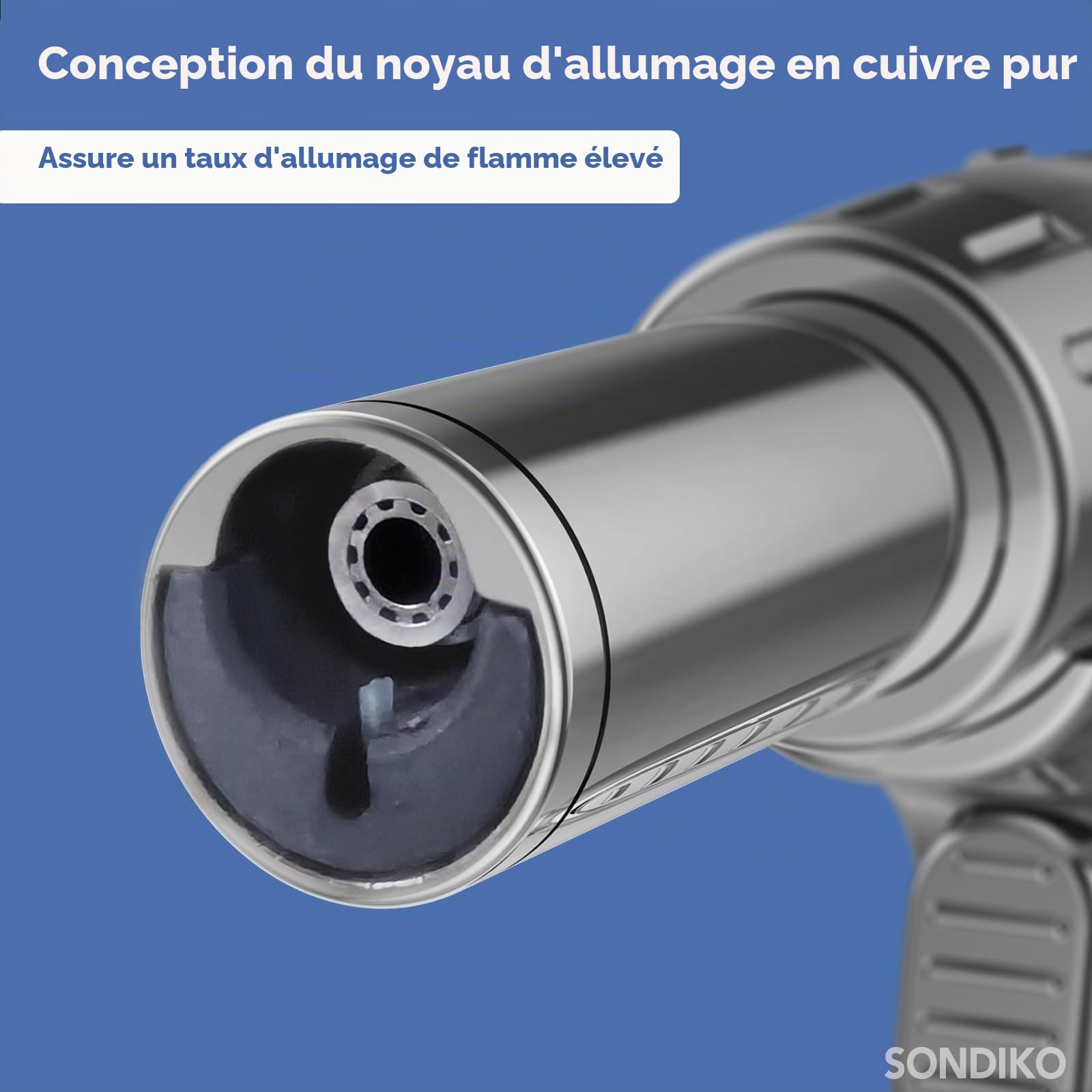 Sondiko Briquet au butane double style flamme, taille de flamme réglable, chalumeau rechargeable avec verrouillage de flamme continue pour crème brûlée, cuisine (le gaz butane n'est pas inclus)