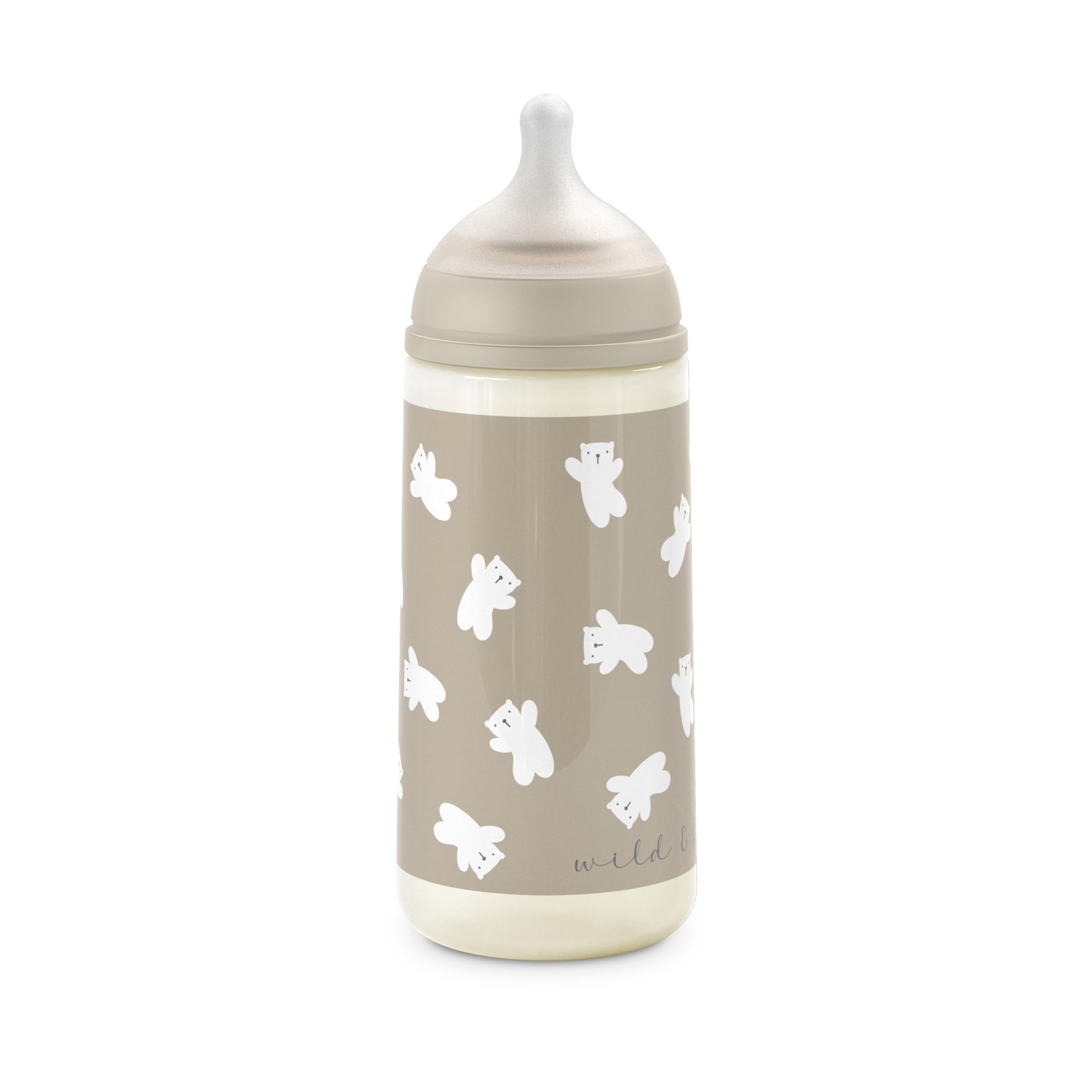 Suavinex, Biberon da 360 ml con Tettarella Fisiologica SX Pro in Silicone con Valvola Anticolica, a Flusso Denso (L), per Liquidi Densi, Adatto per Pappe Liquide. Neonati +6 mesi. Wild&Free, Beige