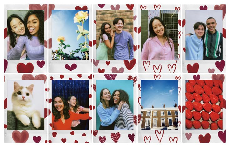 Fujifilm Instax Mini Heart Sketch Instant Camera Film: 20 Shoots Total, (10 Sheets x 2) - Capture Memories Anytime, Anywhere - AIODI Sticker Included