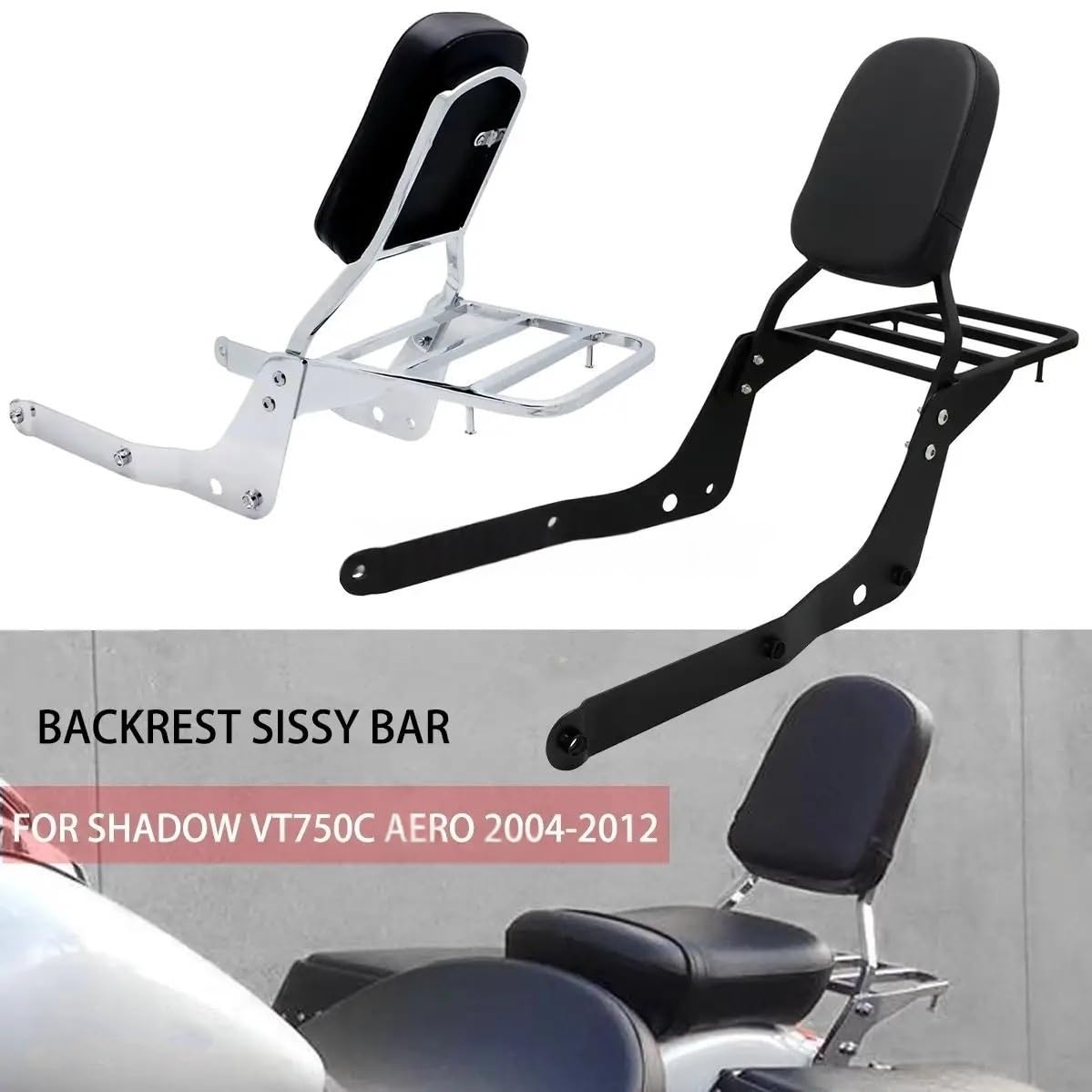 drążek Sissy Pasuje do Honda Shadow VT750C Aero VT 750C 2004-2022 akcesoria motocyklowe tylne oparcie półka na bagaże Sissy Bar(Black)